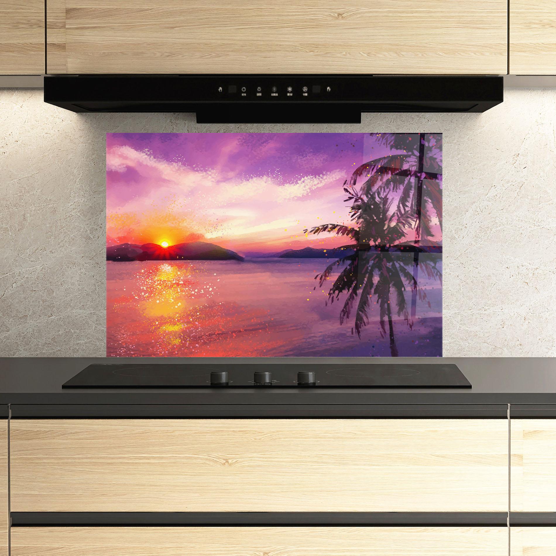 Konyhai üveg hátfal Purple Sunrise Art mockup 3