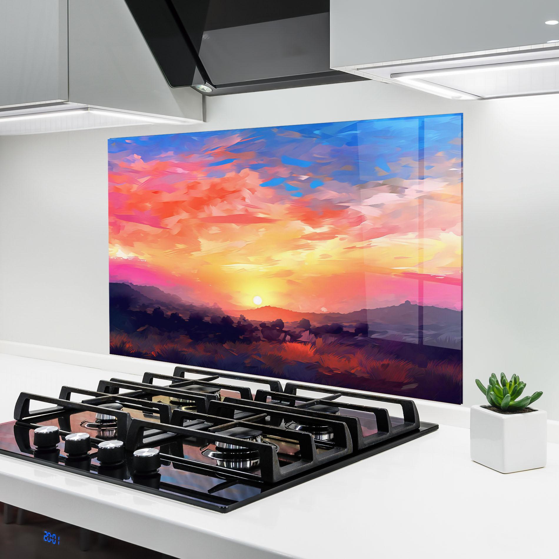 Konyhai üveg hátfal Colorful Sunset Mountains mockup 6