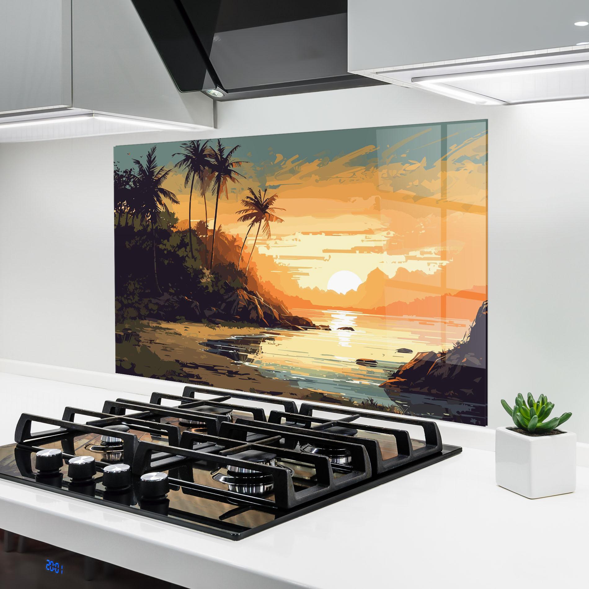 Konyhai üveg hátfal Green Yellow Sunset mockup 6