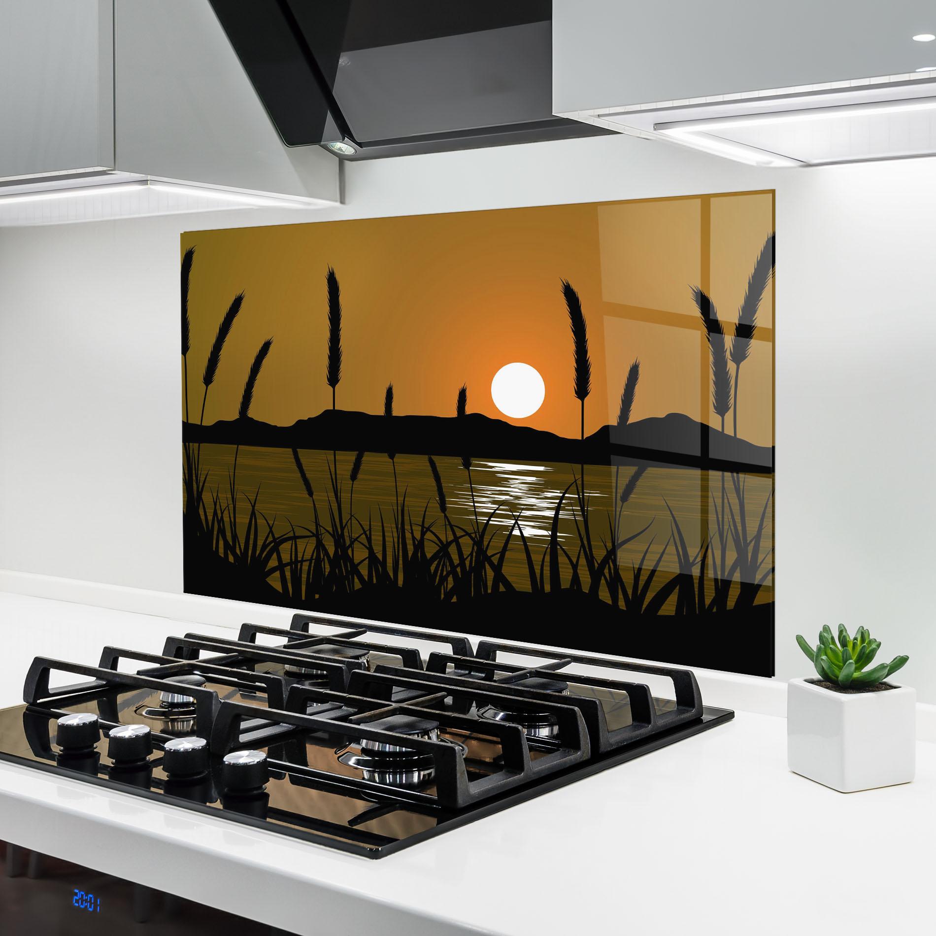 Konyhai üveg hátfal Orange Brown Sunset mockup 6