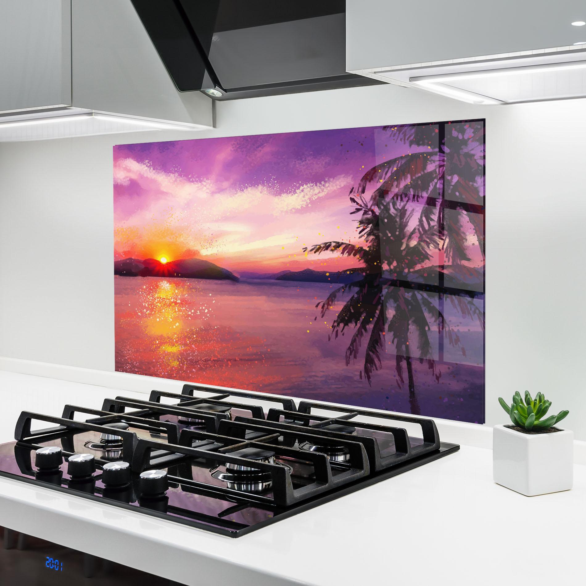 Konyhai üveg hátfal Purple Sunrise Art mockup 6