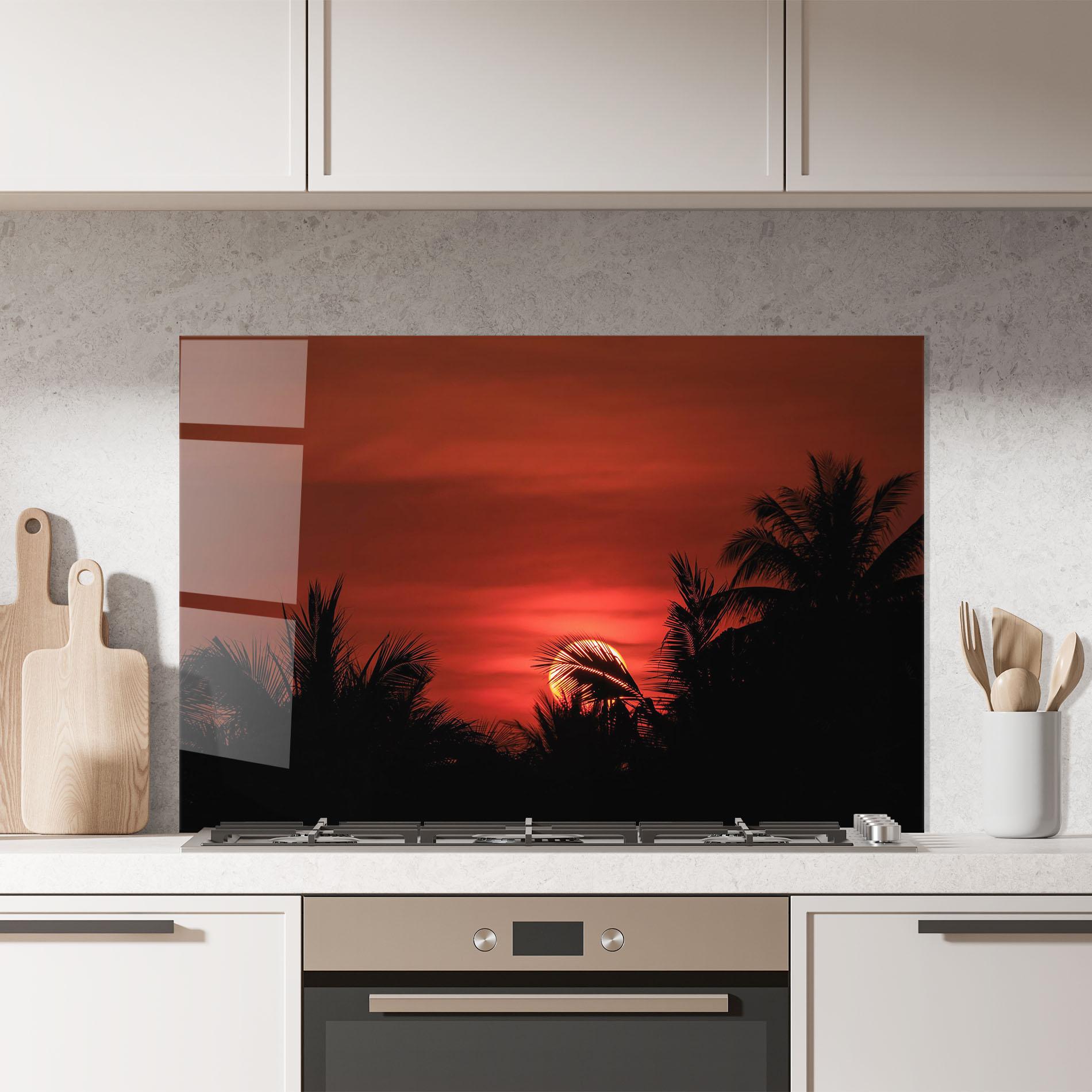 Konyhai üveg hátfal Coconuts Tree Sunset mockup 7