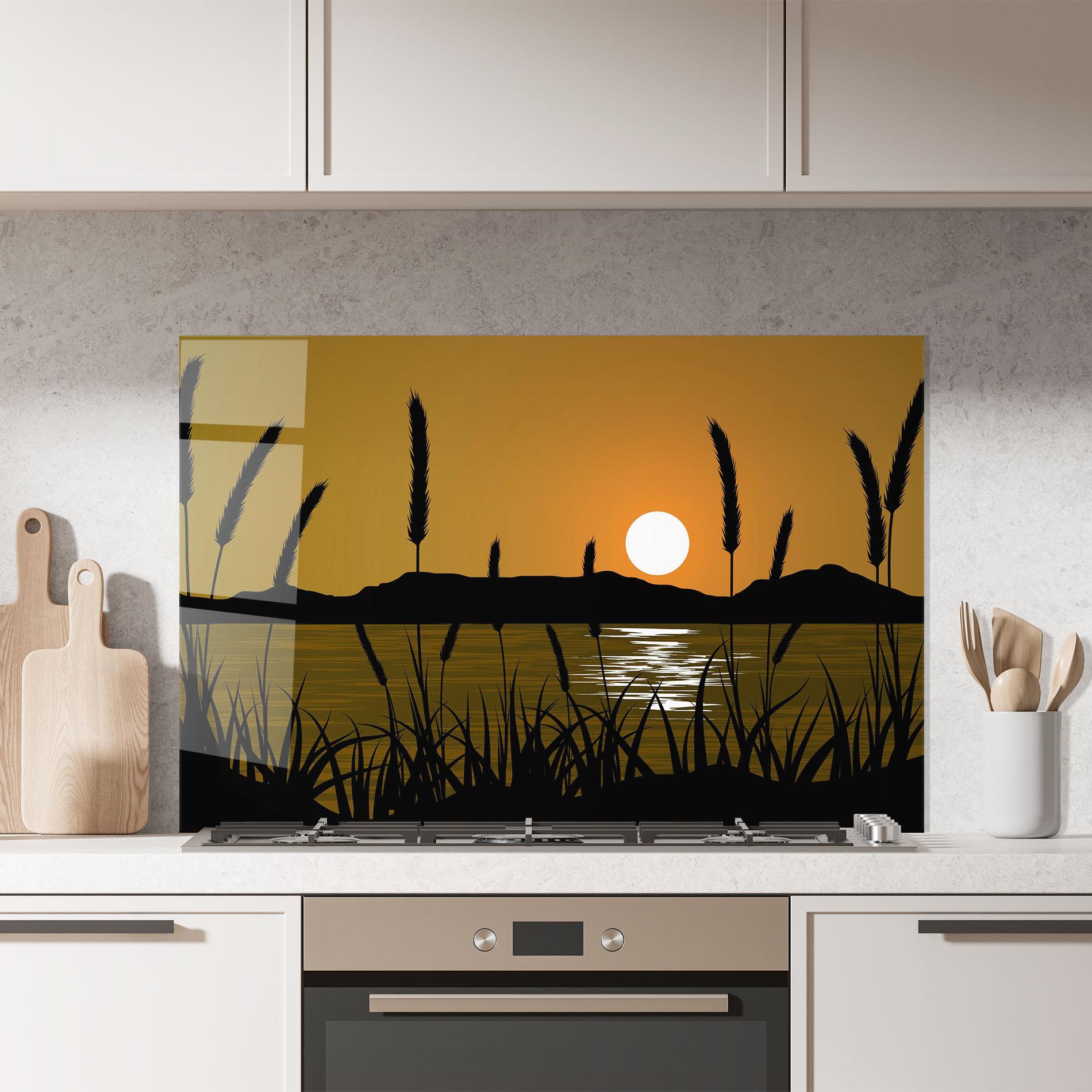Konyhai üveg hátfal Orange Brown Sunset mockup 7