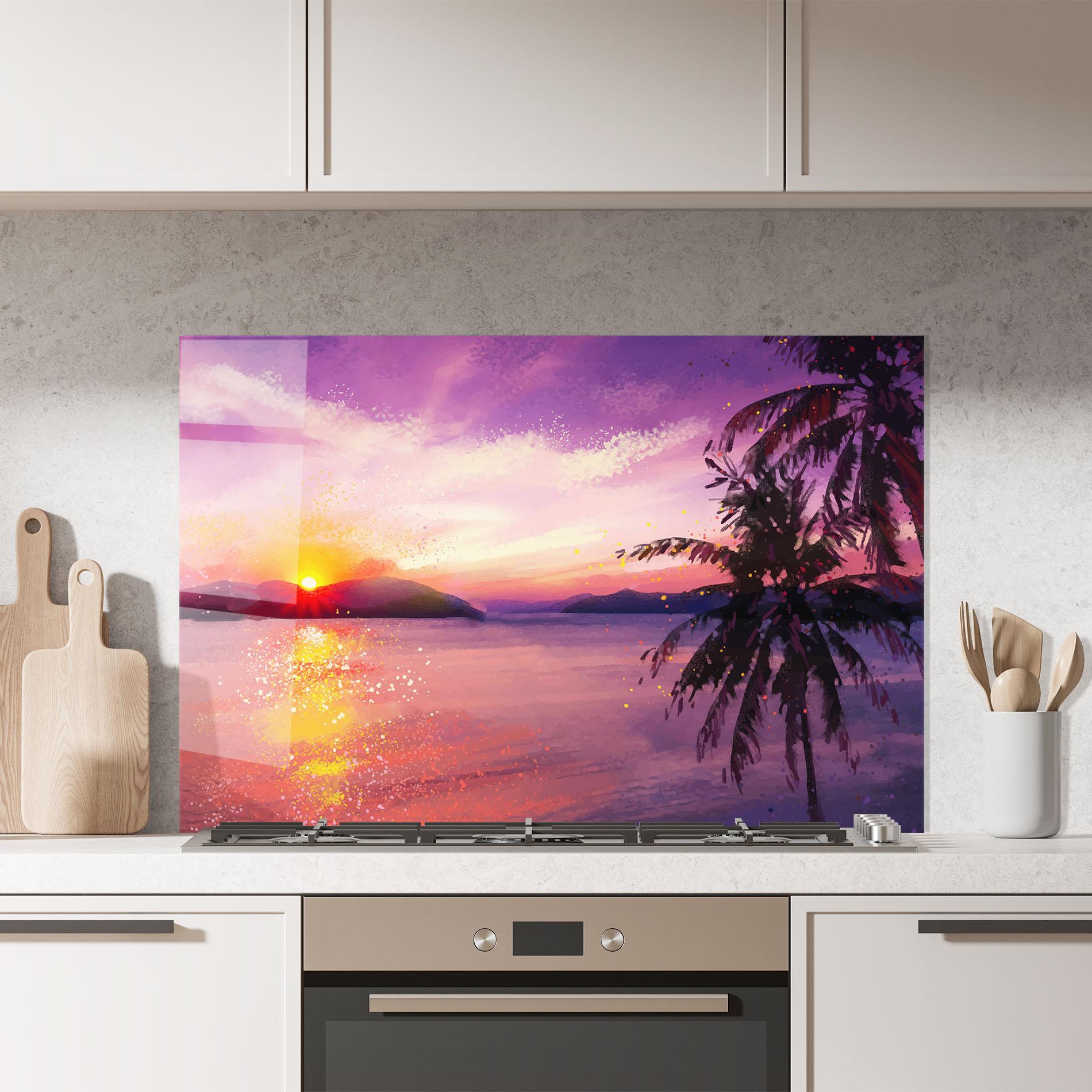 Konyhai üveg hátfal Purple Sunrise Art mockup 7