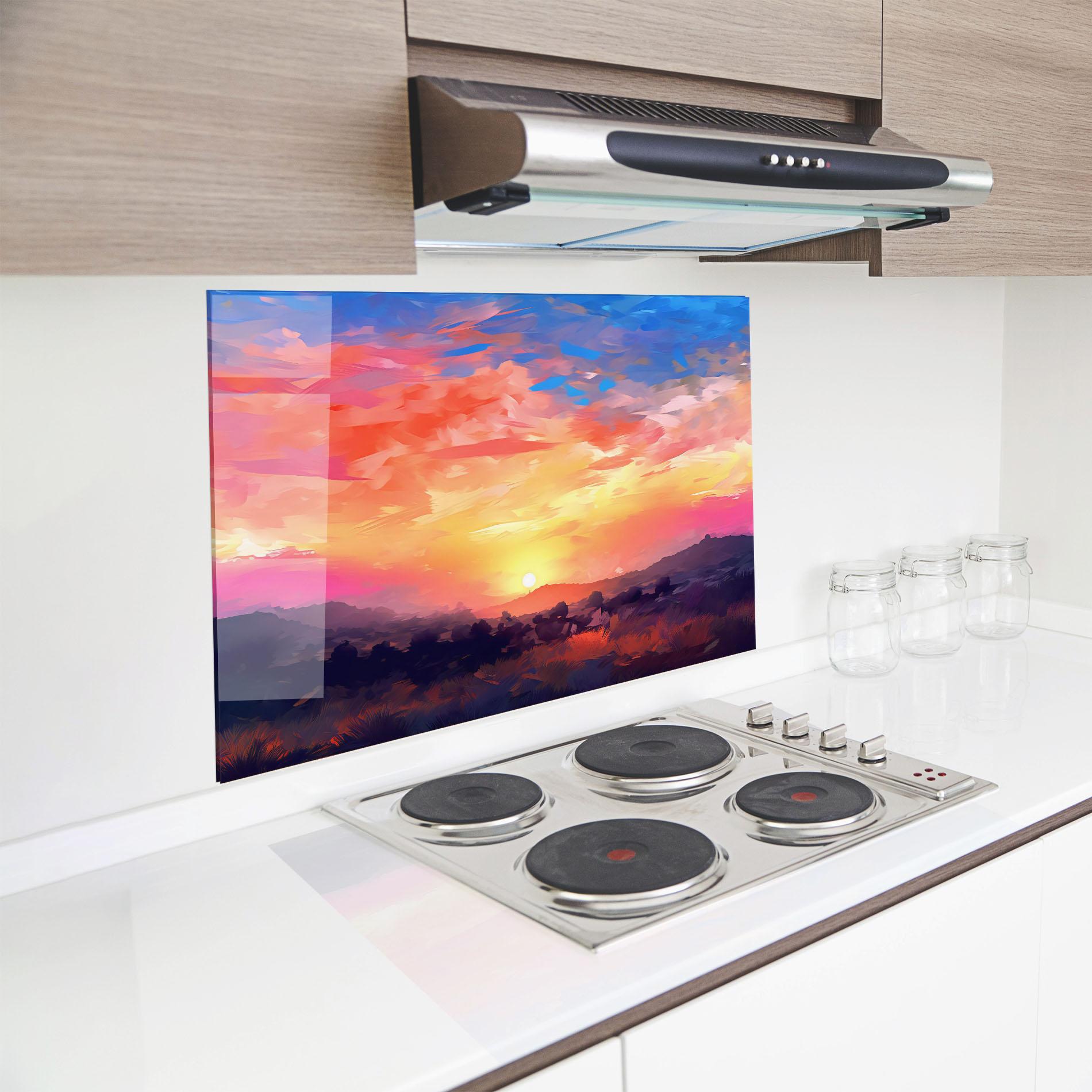 Konyhai üveg hátfal Colorful Sunset Mountains mockup 8