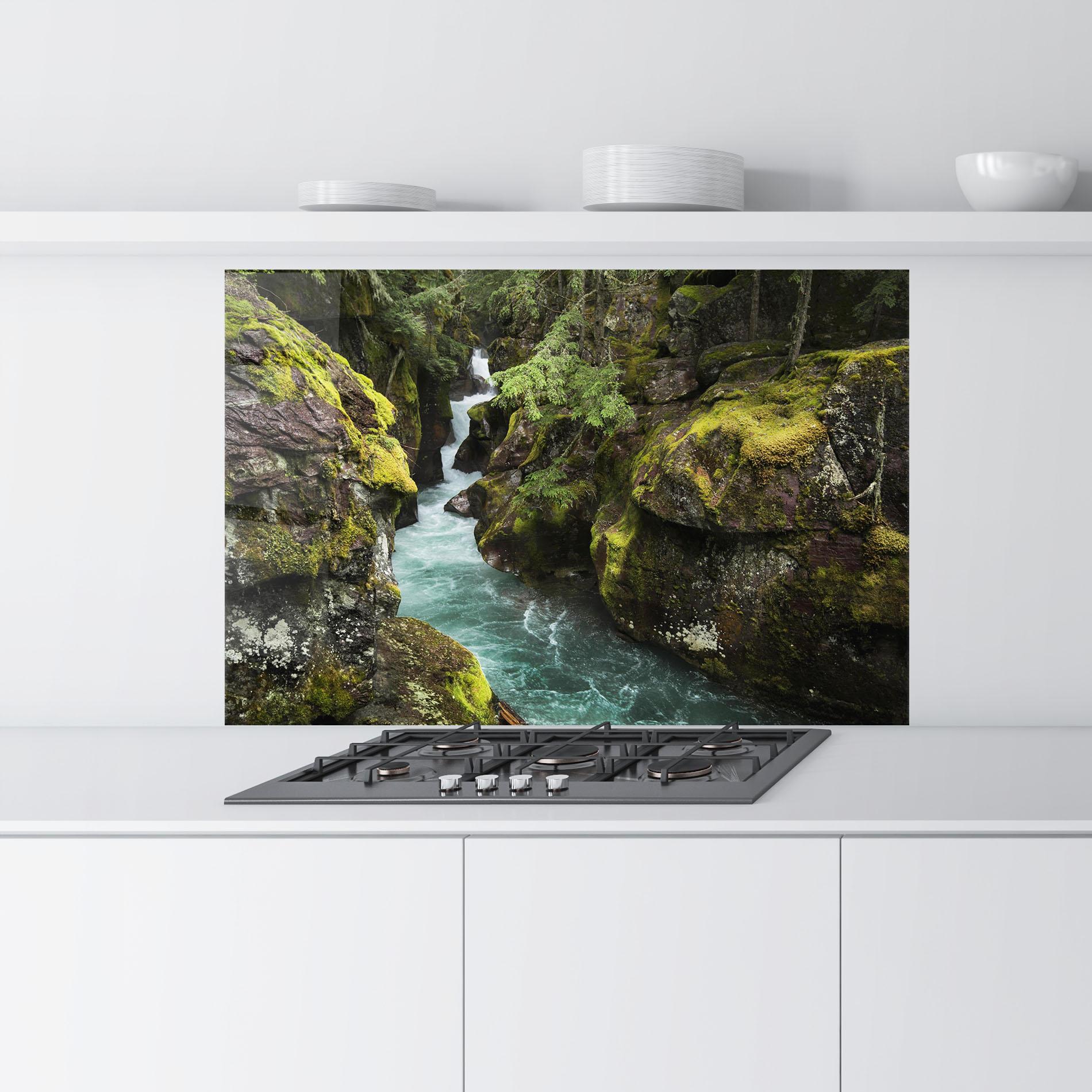 Konyhai üveg hátfal Blue Majestic Waterfall mockup 9