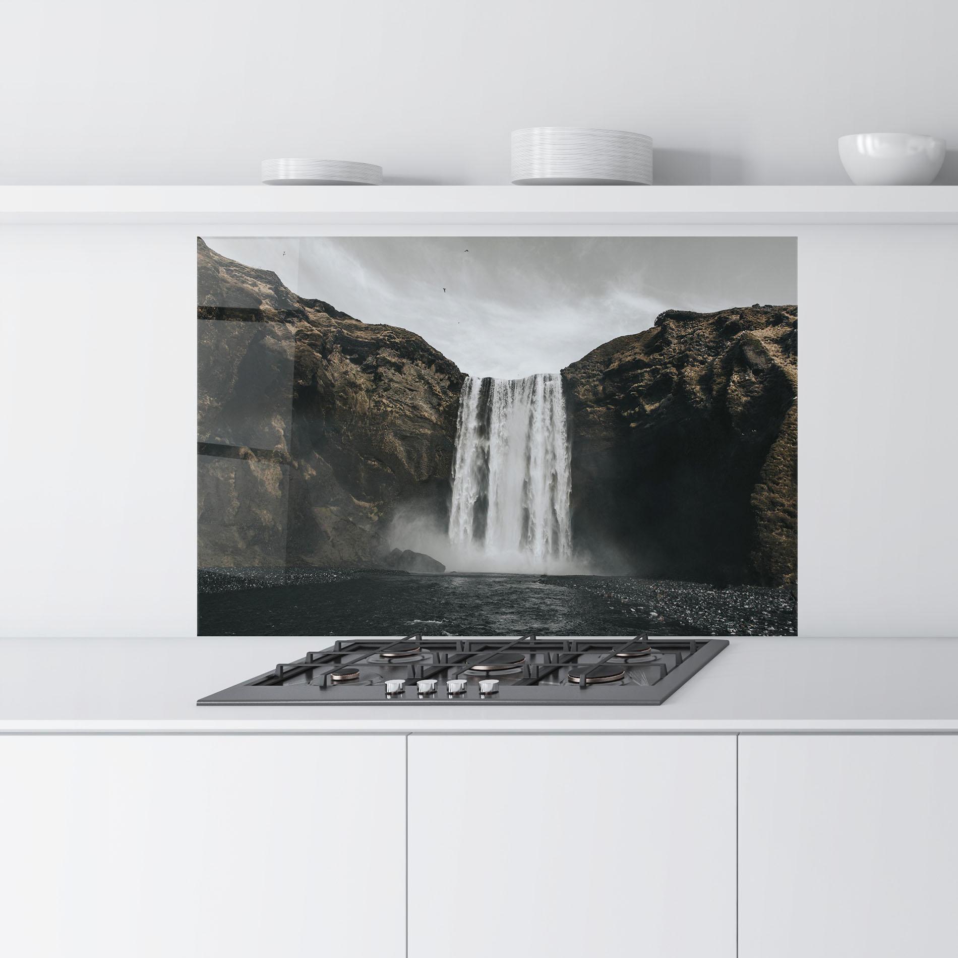Konyhai üveg hátfal Grey Waterfall mockup 9