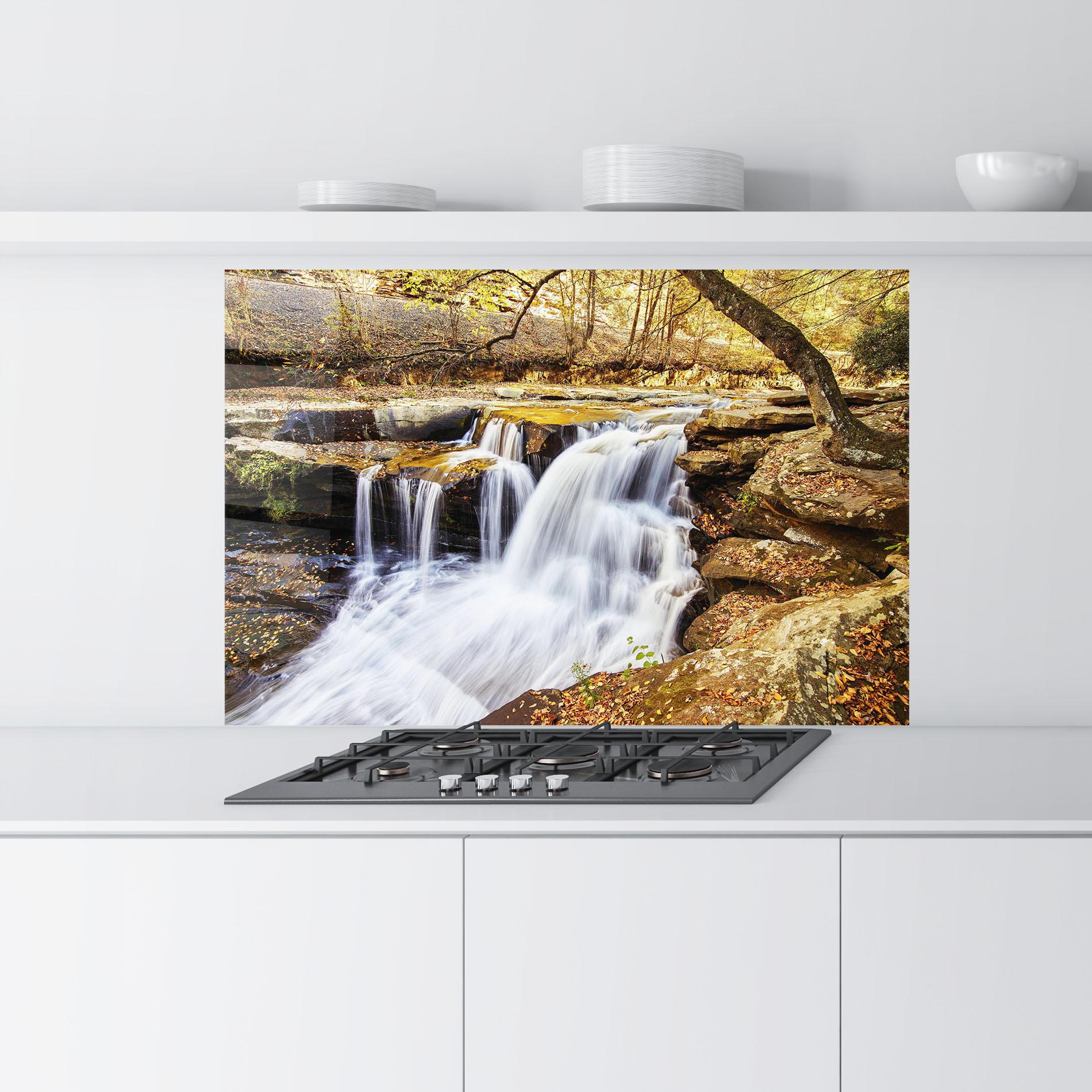 Konyhai üveg hátfal Pretty Autumn Waterfall mockup 9