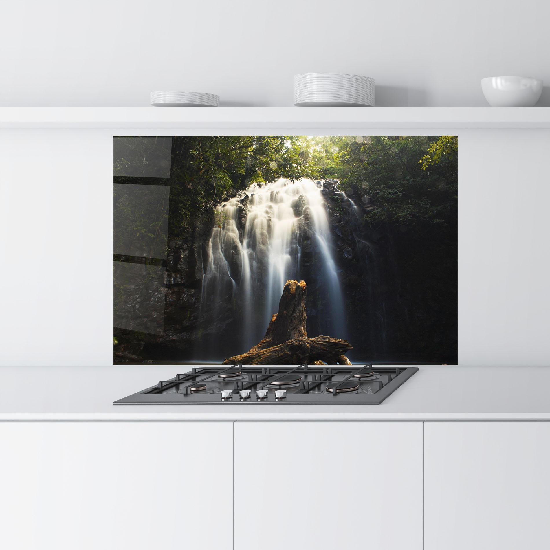 Konyhai üveg hátfal Tree Log Waterfall mockup 9