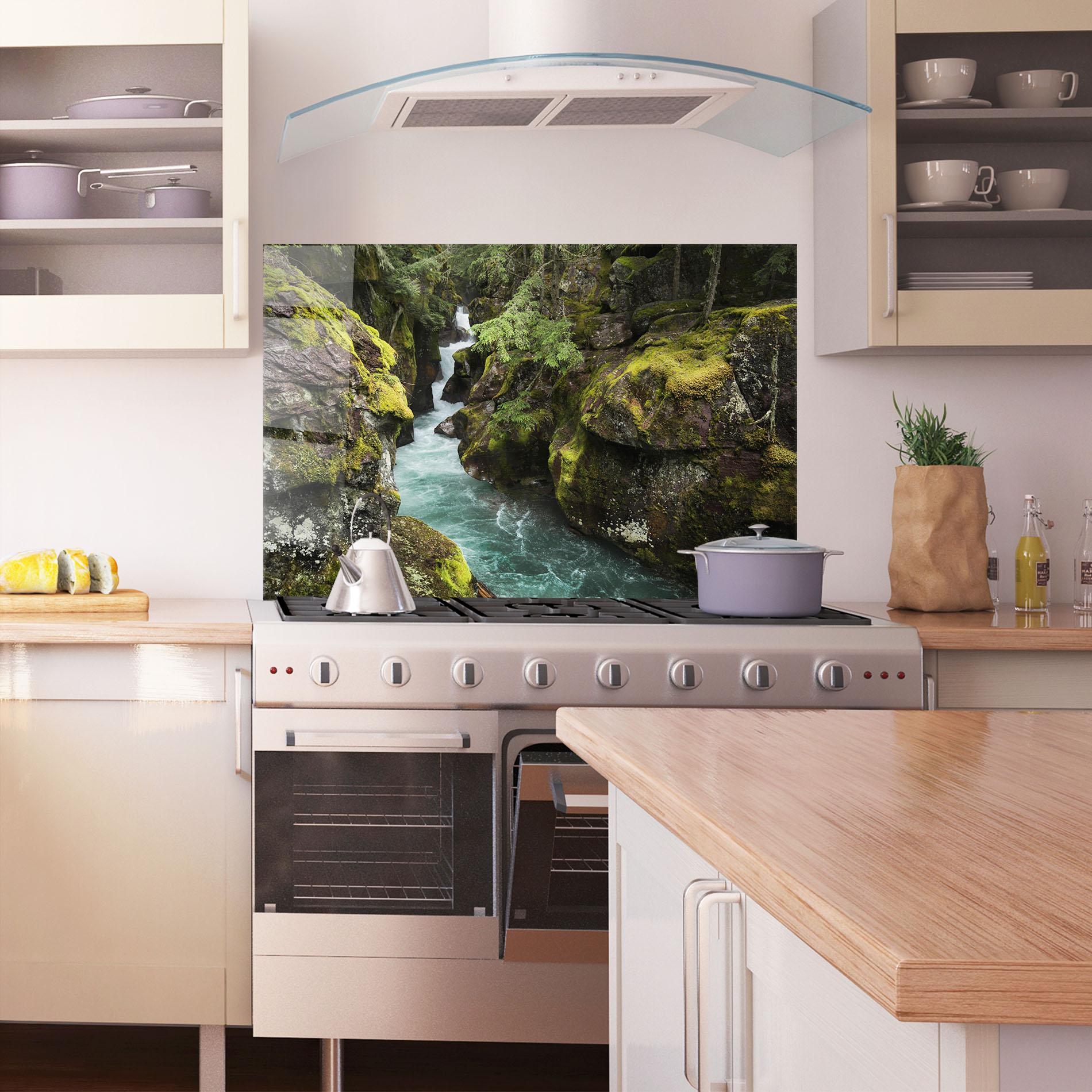 Konyhai üveg hátfal Blue Majestic Waterfall mockup 1