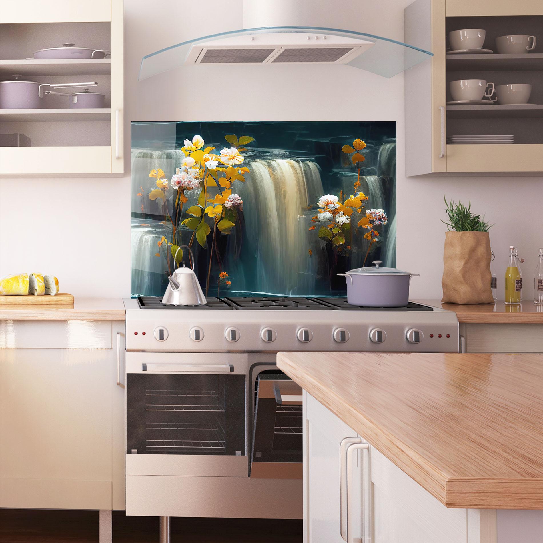 Konyhai üveg hátfal Flowers Waterfall mockup 1
