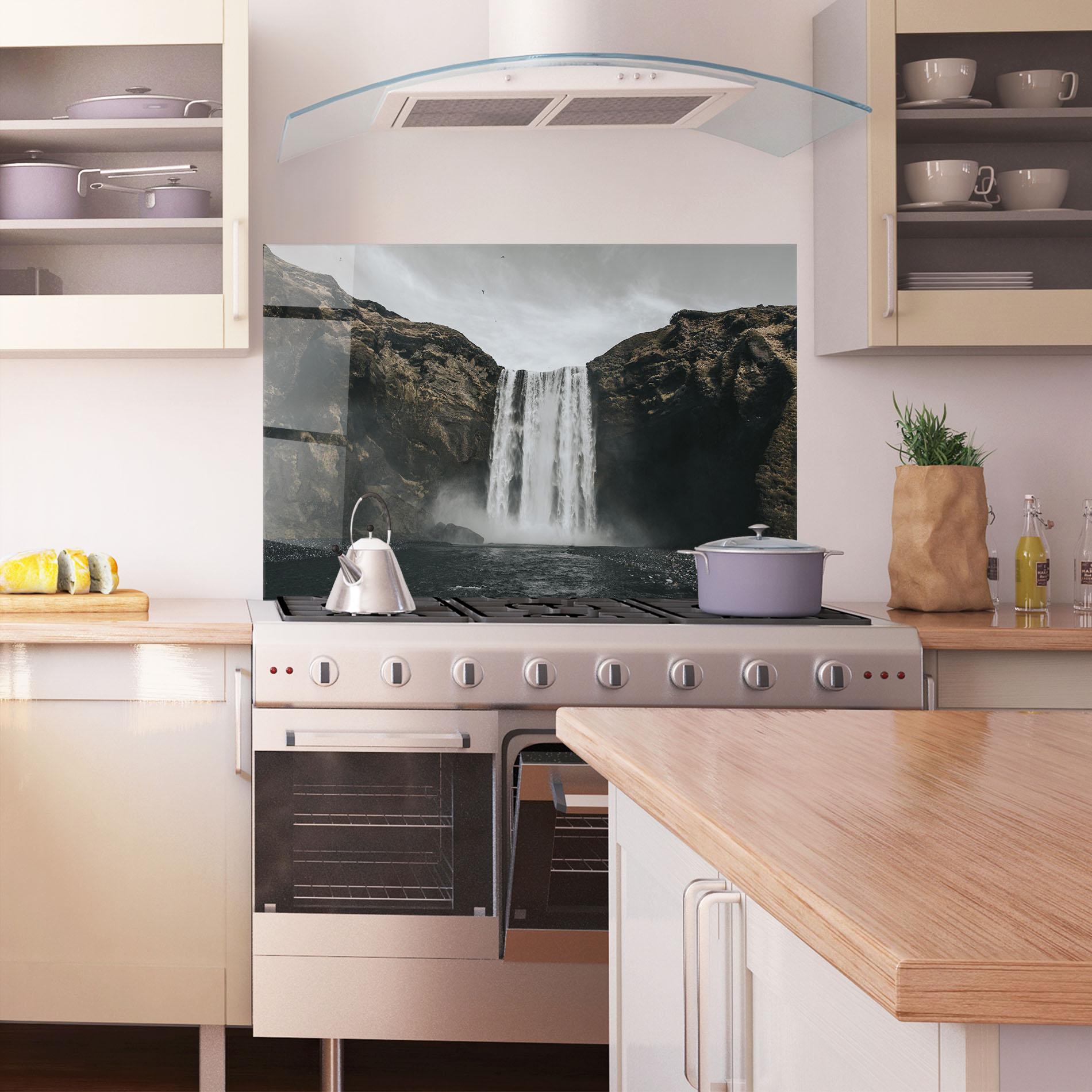 Konyhai üveg hátfal Grey Waterfall mockup 1