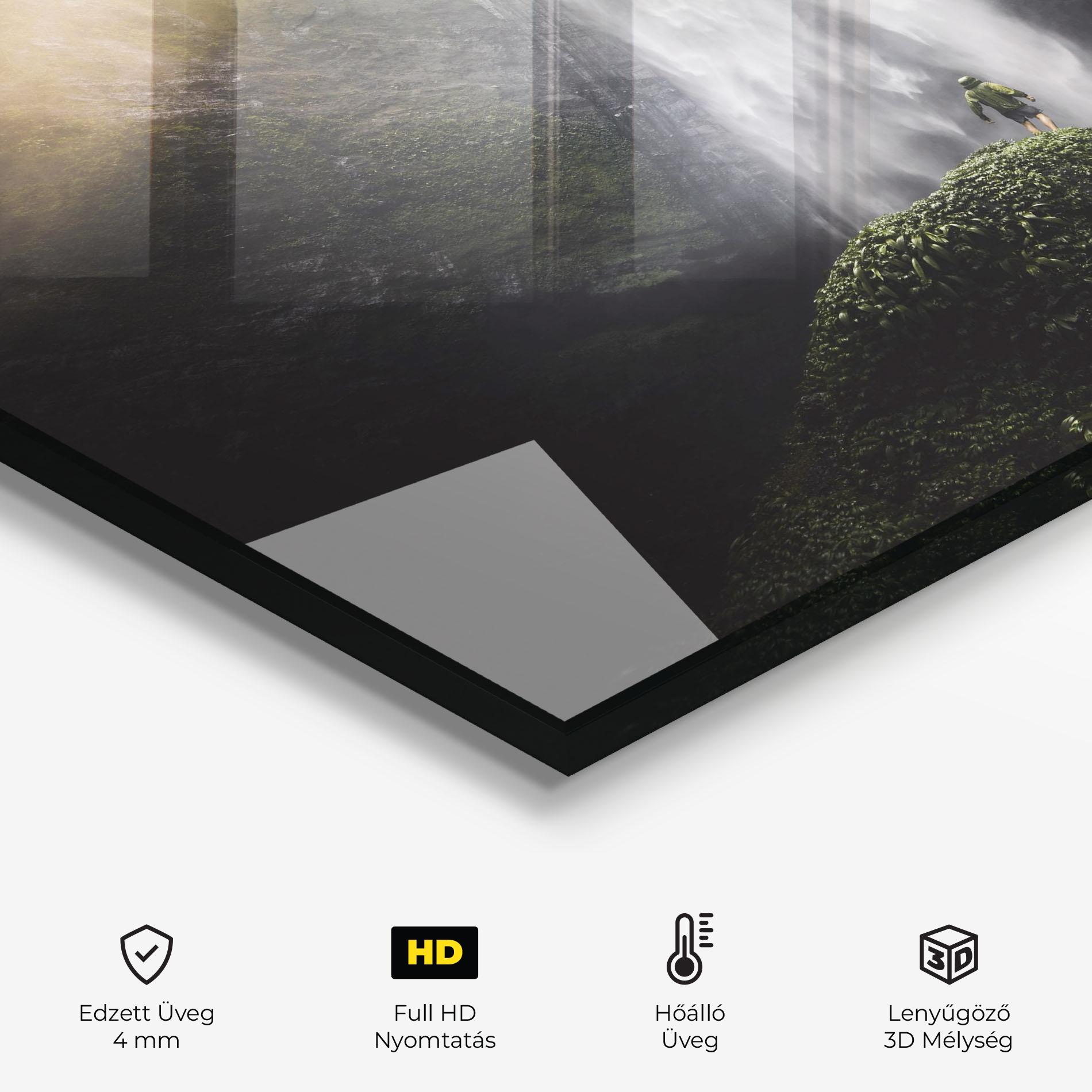 Konyhai üveg hátfal Green Man Waterfall mockup 2