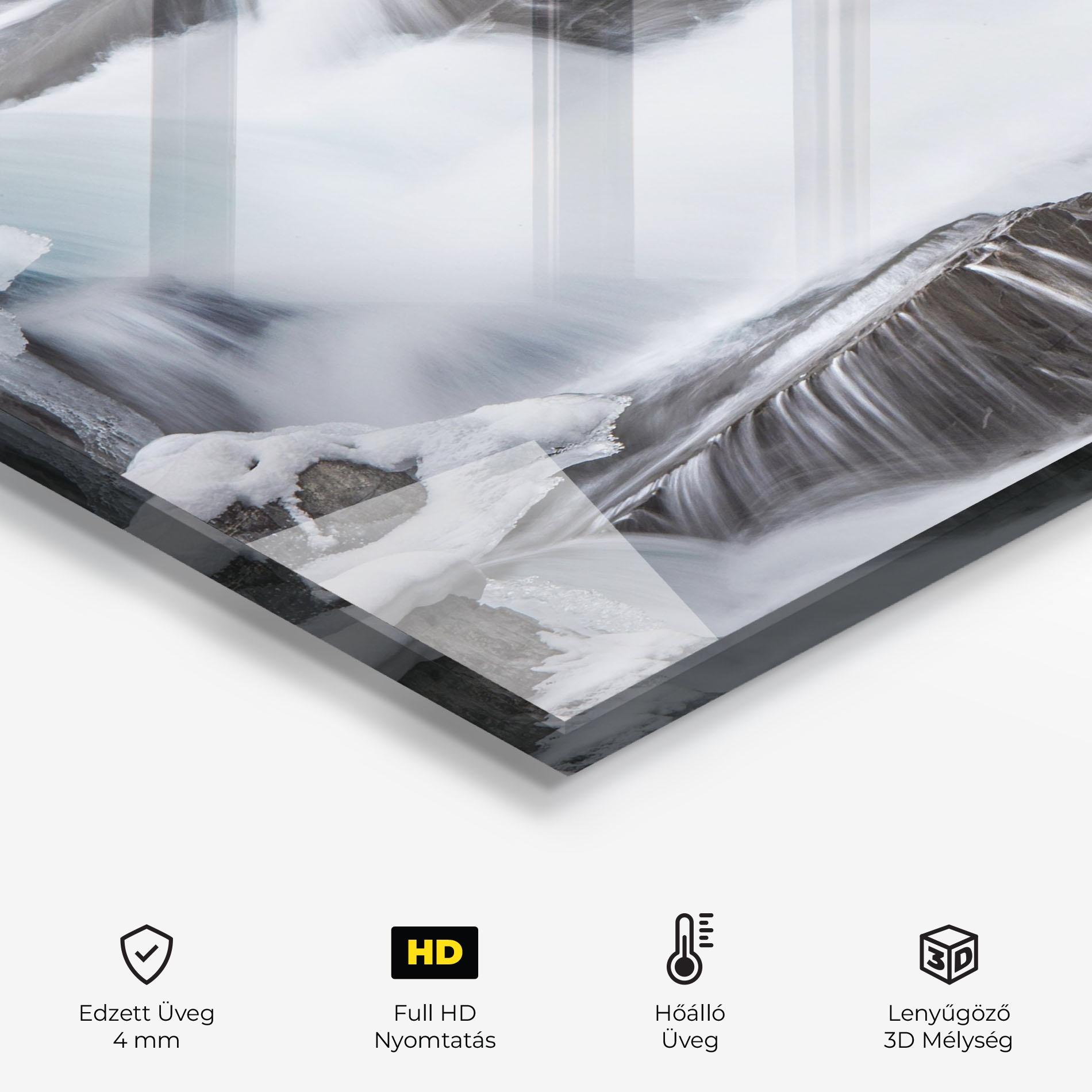 Konyhai üveg hátfal Majestic Winter Waterfall mockup 2