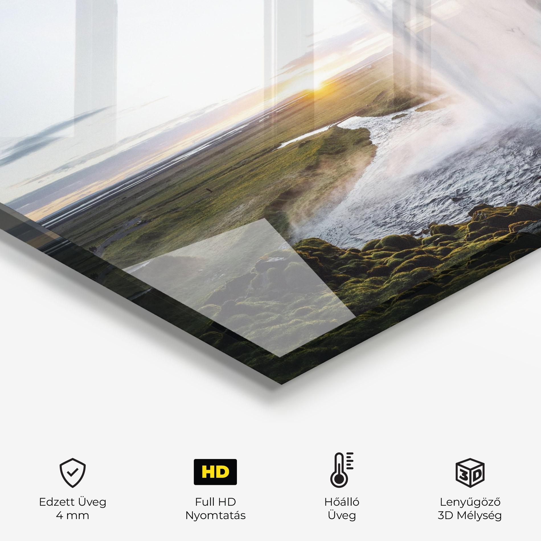 Konyhai üveg hátfal Sunrise Waterfall mockup 2