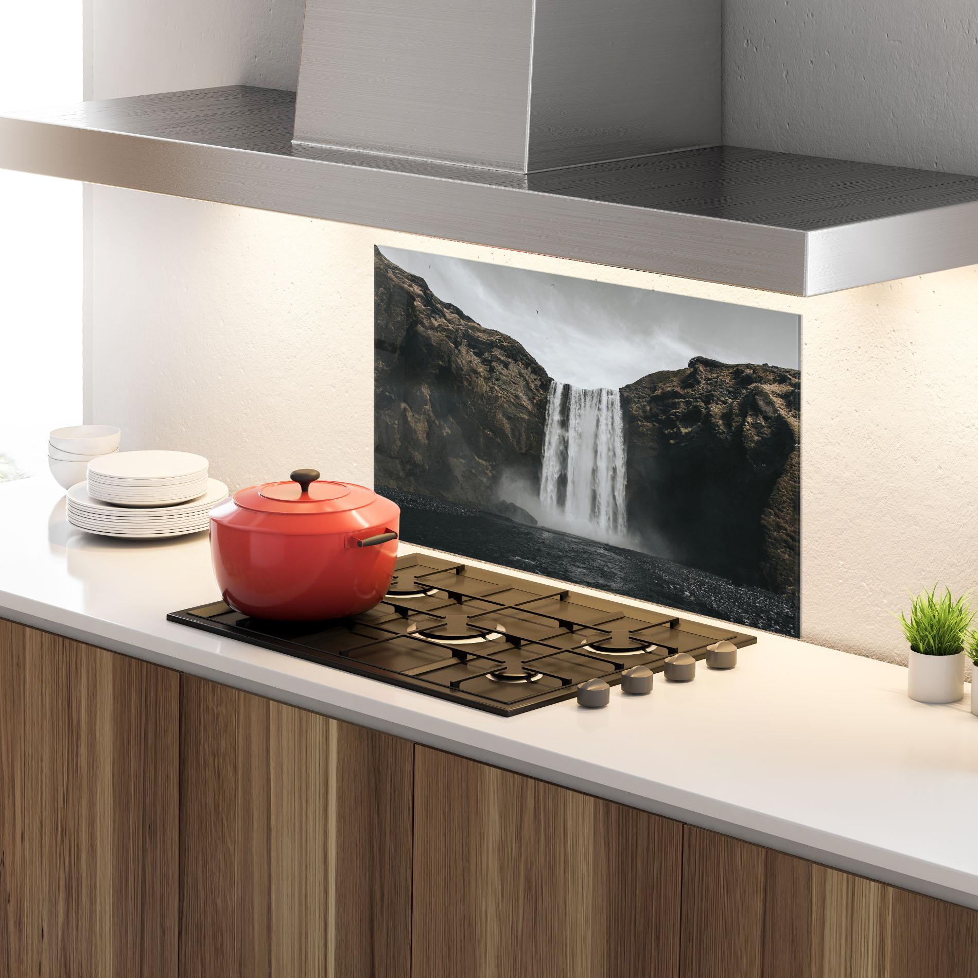 Konyhai üveg hátfal Grey Waterfall mockup 4