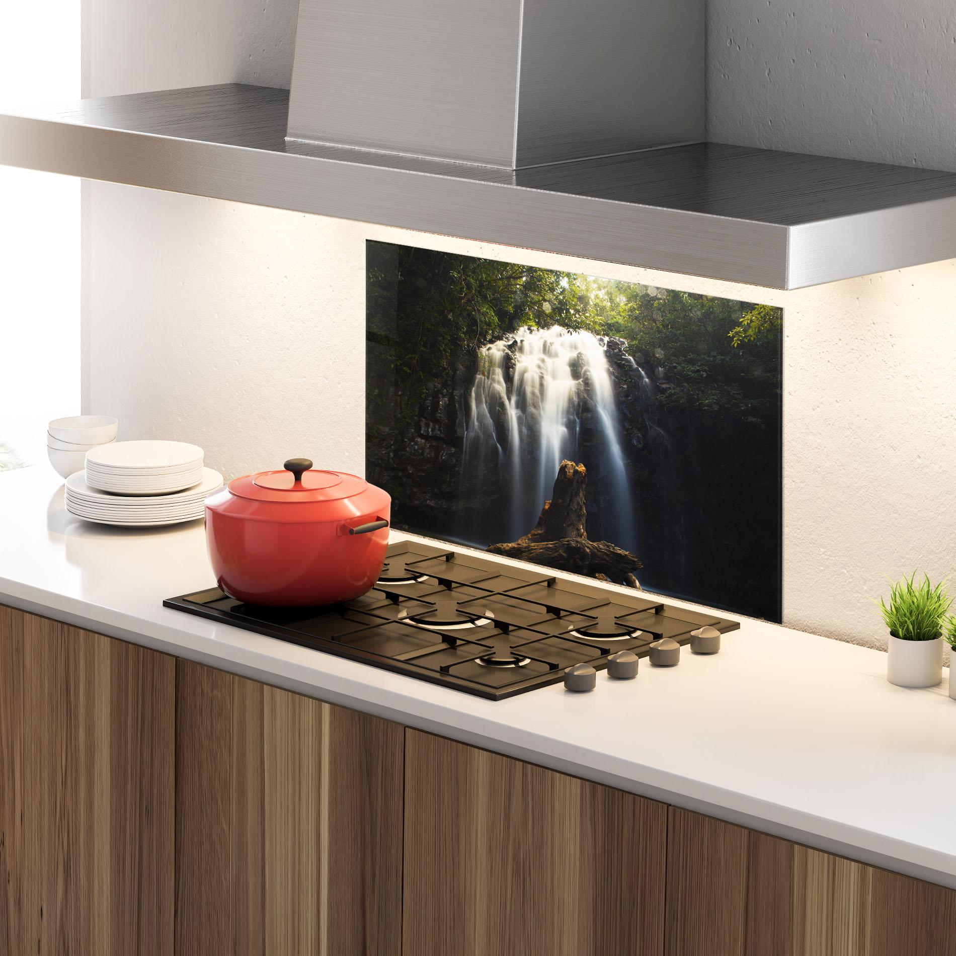 Konyhai üveg hátfal Tree Log Waterfall mockup 4