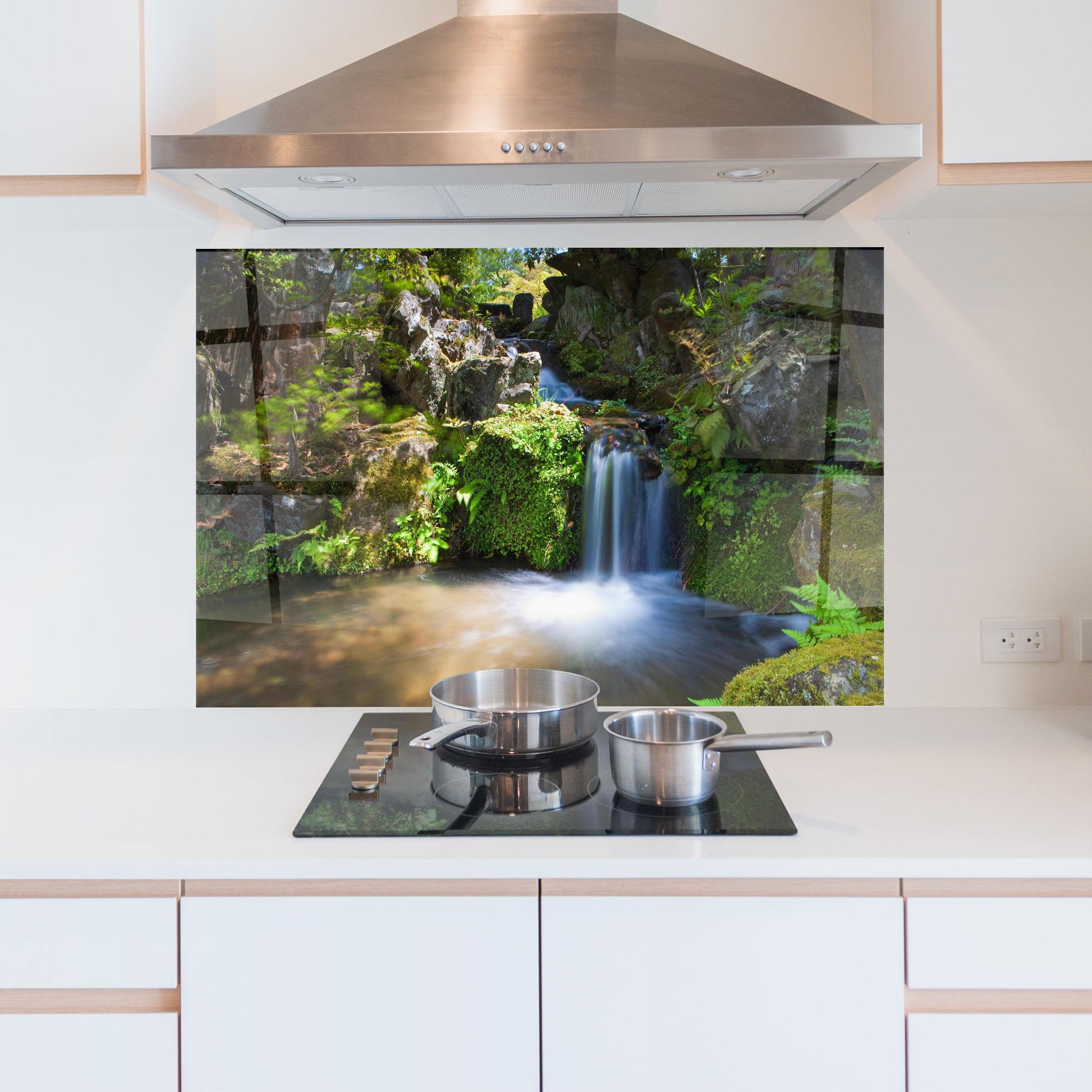 Konyhai üveg hátfal Jungle View Waterfall mockup 5