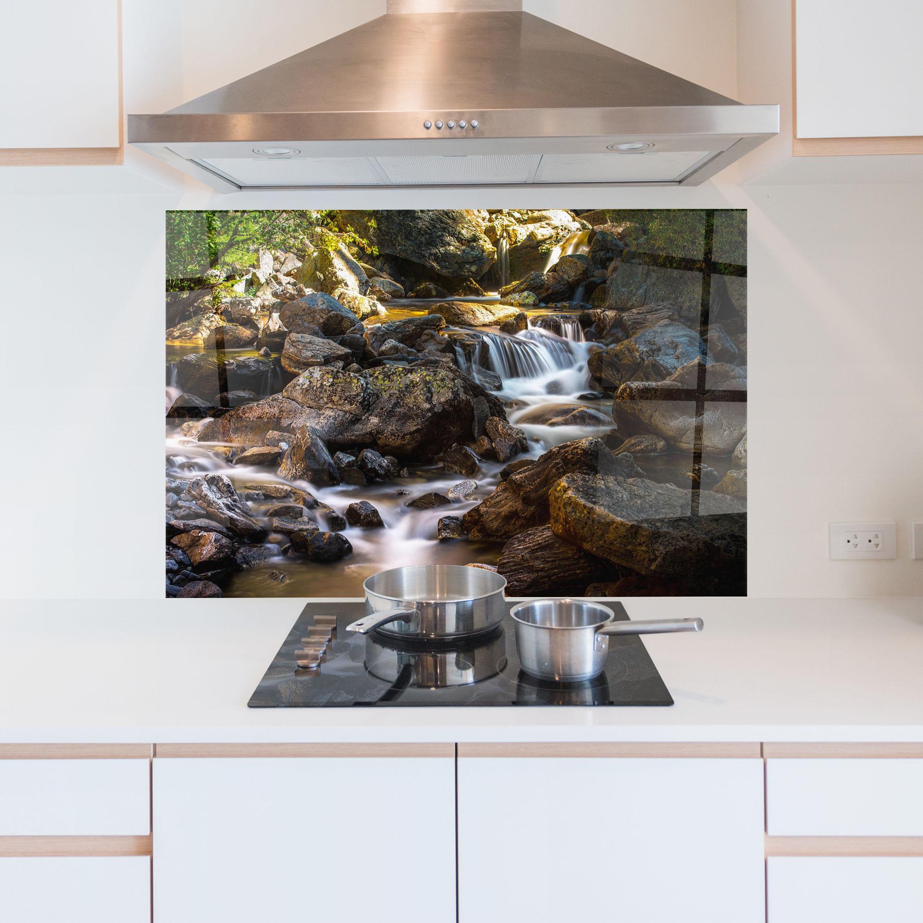 Konyhai üveg hátfal Nature Rocks Waterfall mockup 5