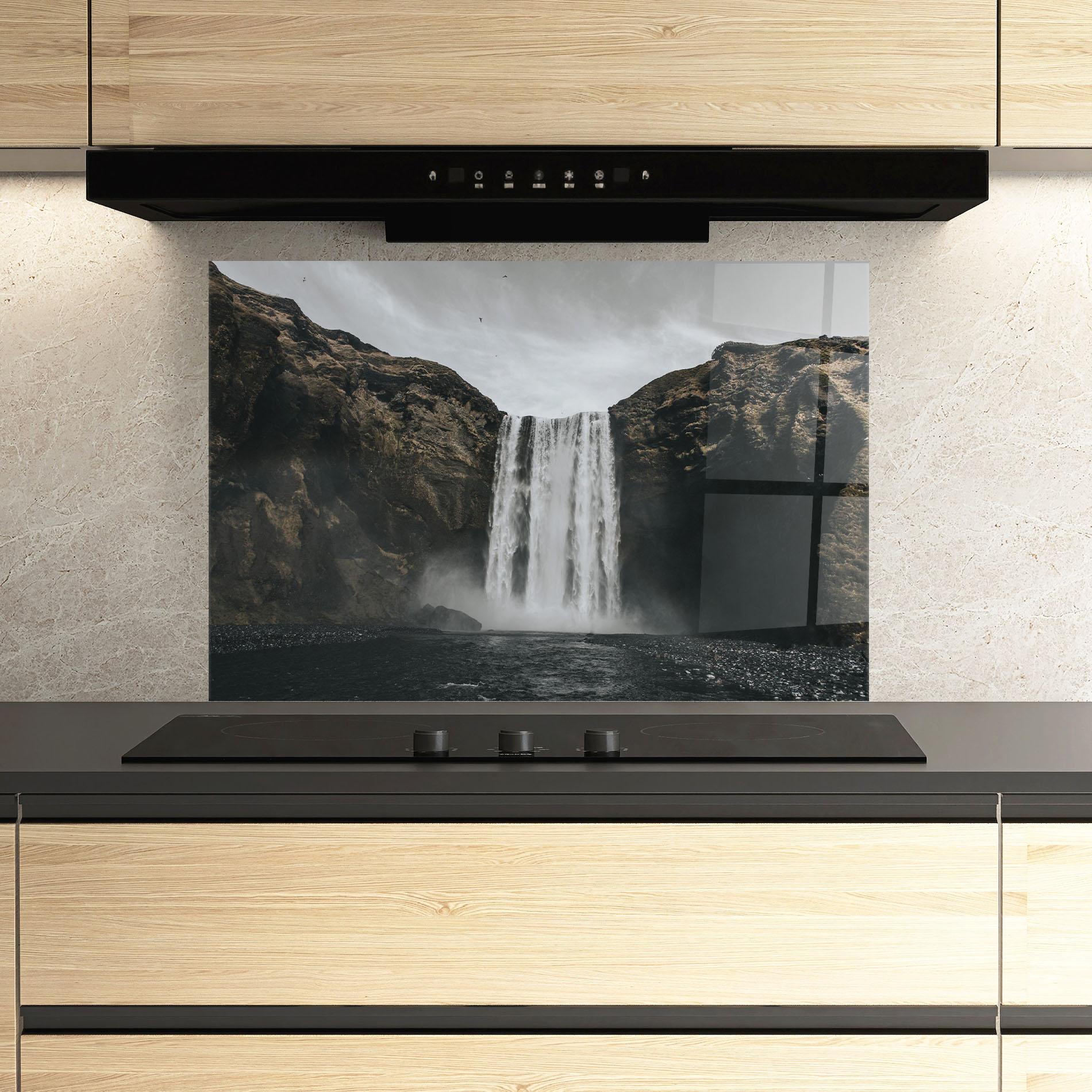 Konyhai üveg hátfal Grey Waterfall mockup 3