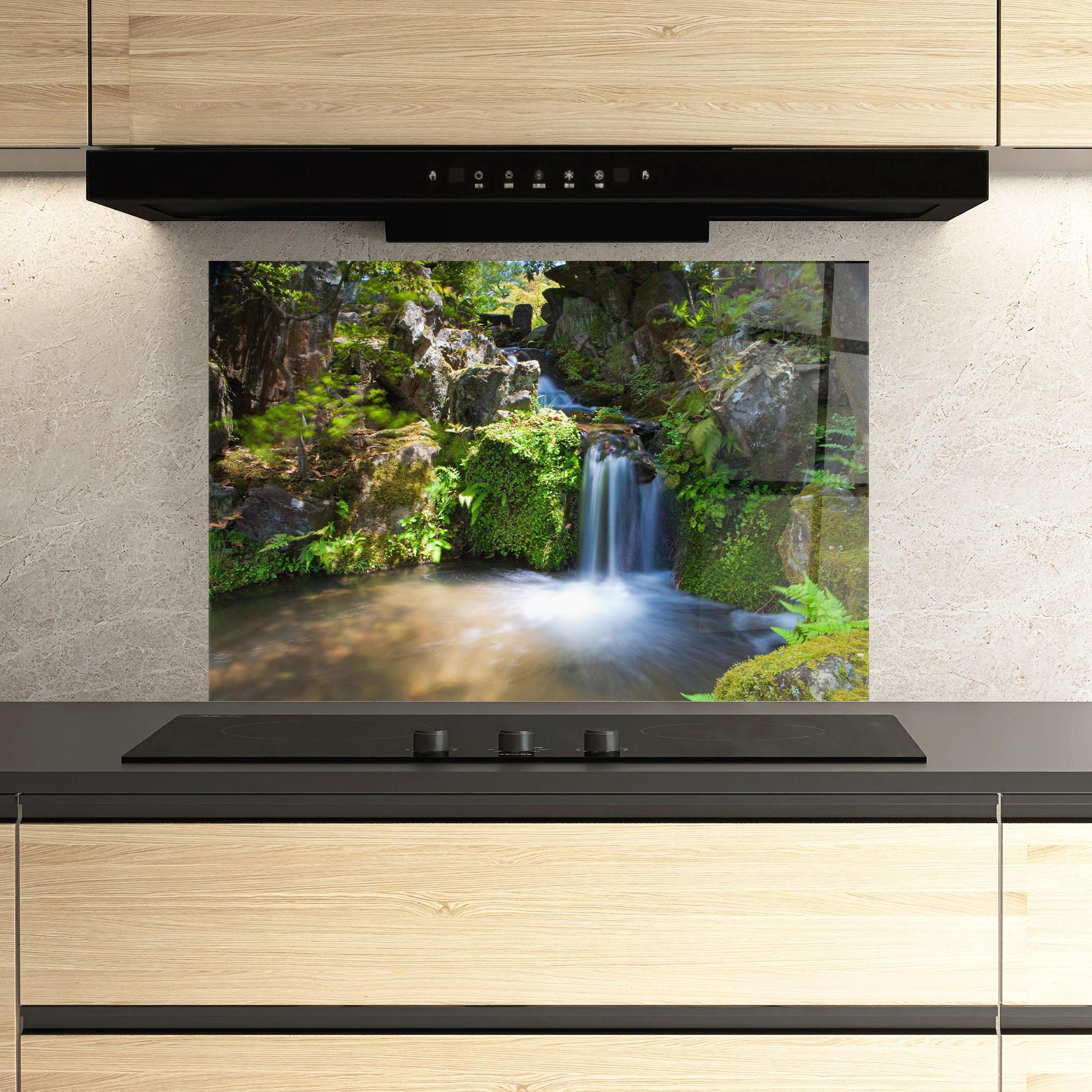 Konyhai üveg hátfal Jungle View Waterfall mockup 3
