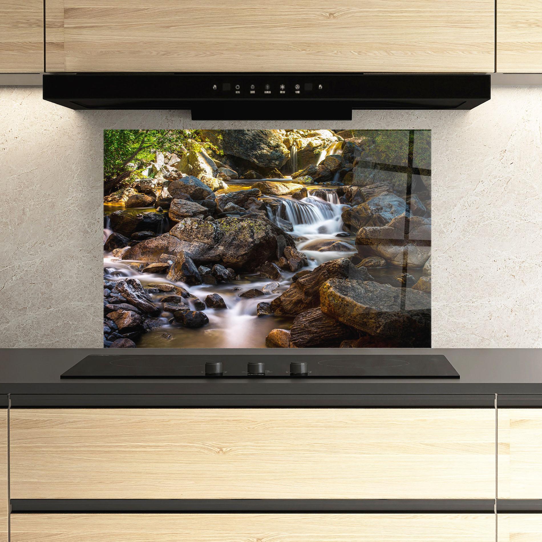 Konyhai üveg hátfal Nature Rocks Waterfall mockup 3