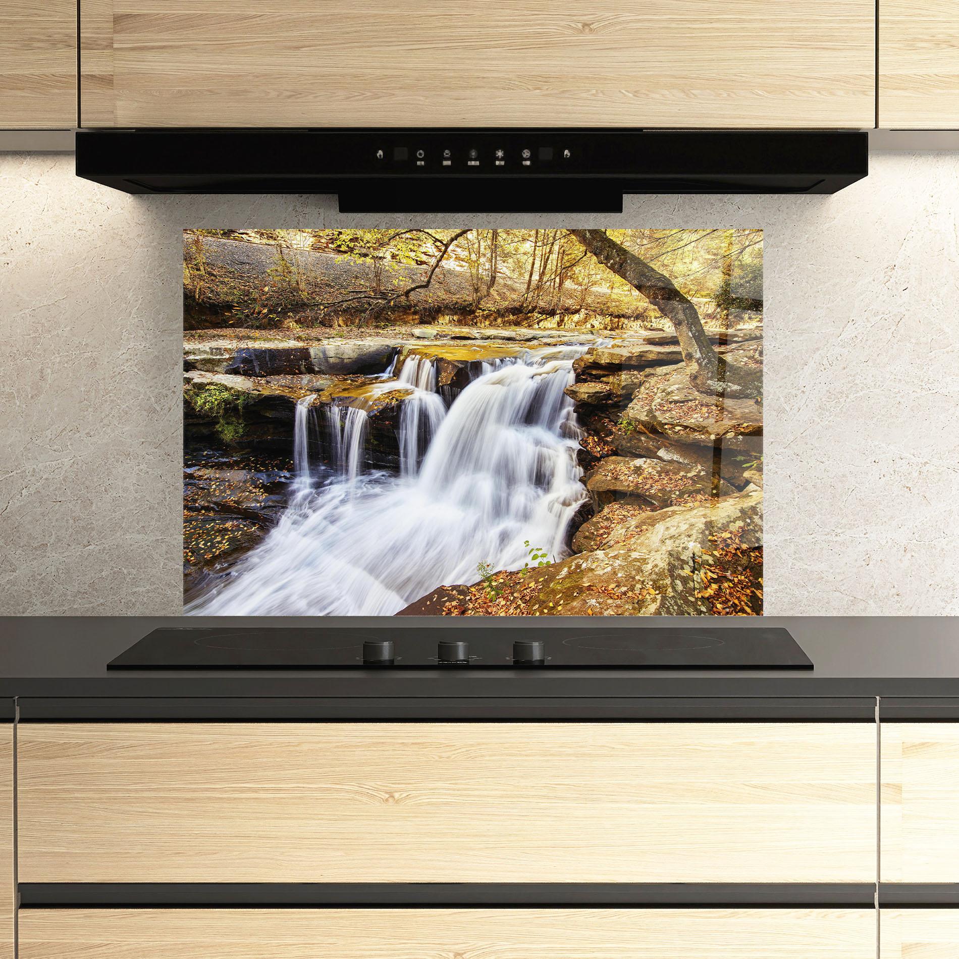 Konyhai üveg hátfal Pretty Autumn Waterfall mockup 3
