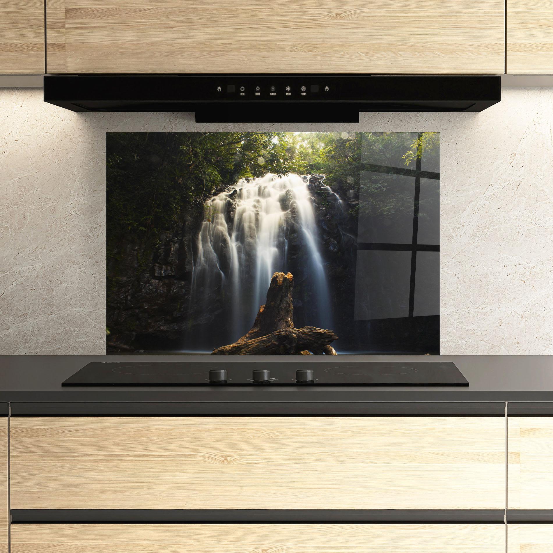 Konyhai üveg hátfal Tree Log Waterfall mockup 3