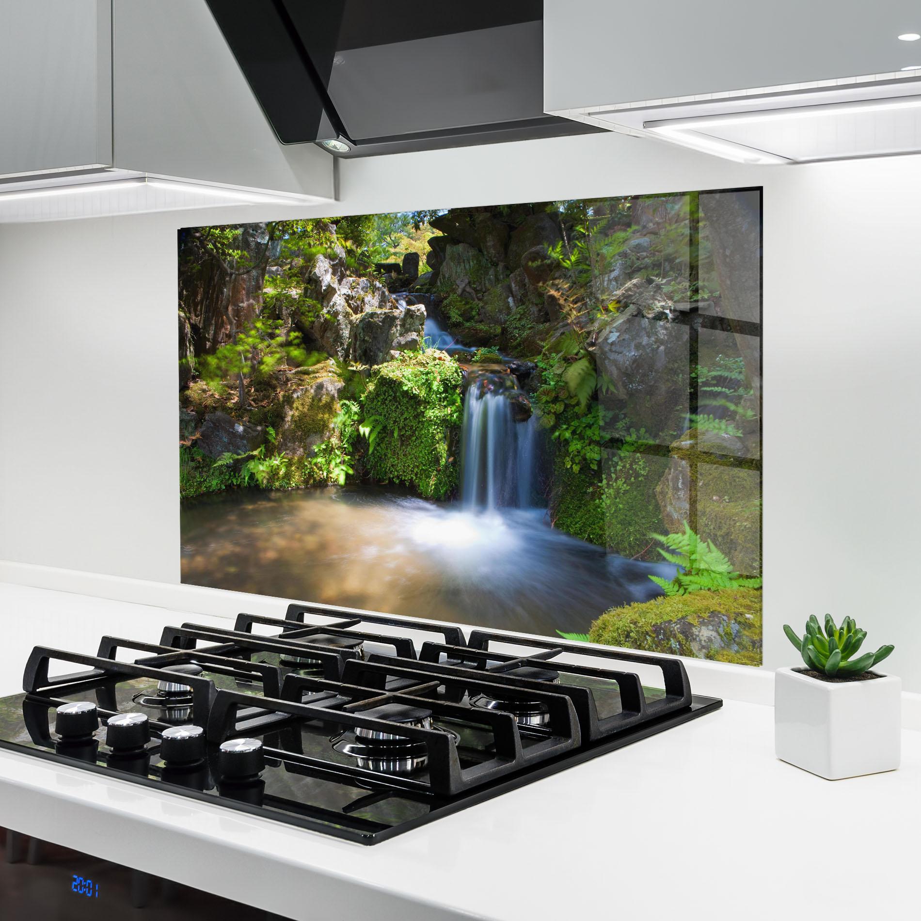 Konyhai üveg hátfal Jungle View Waterfall mockup 6