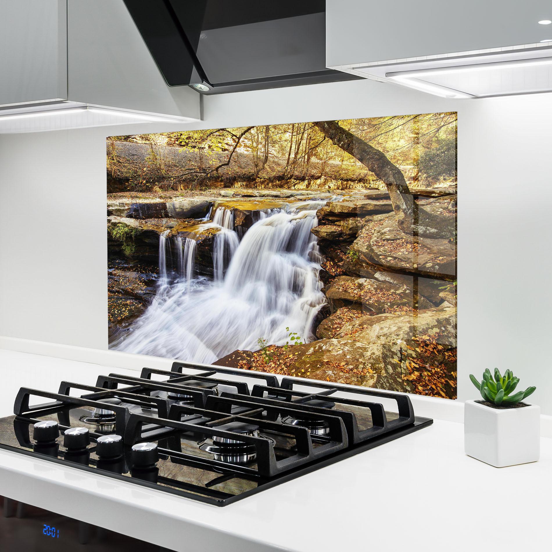Konyhai üveg hátfal Pretty Autumn Waterfall mockup 6