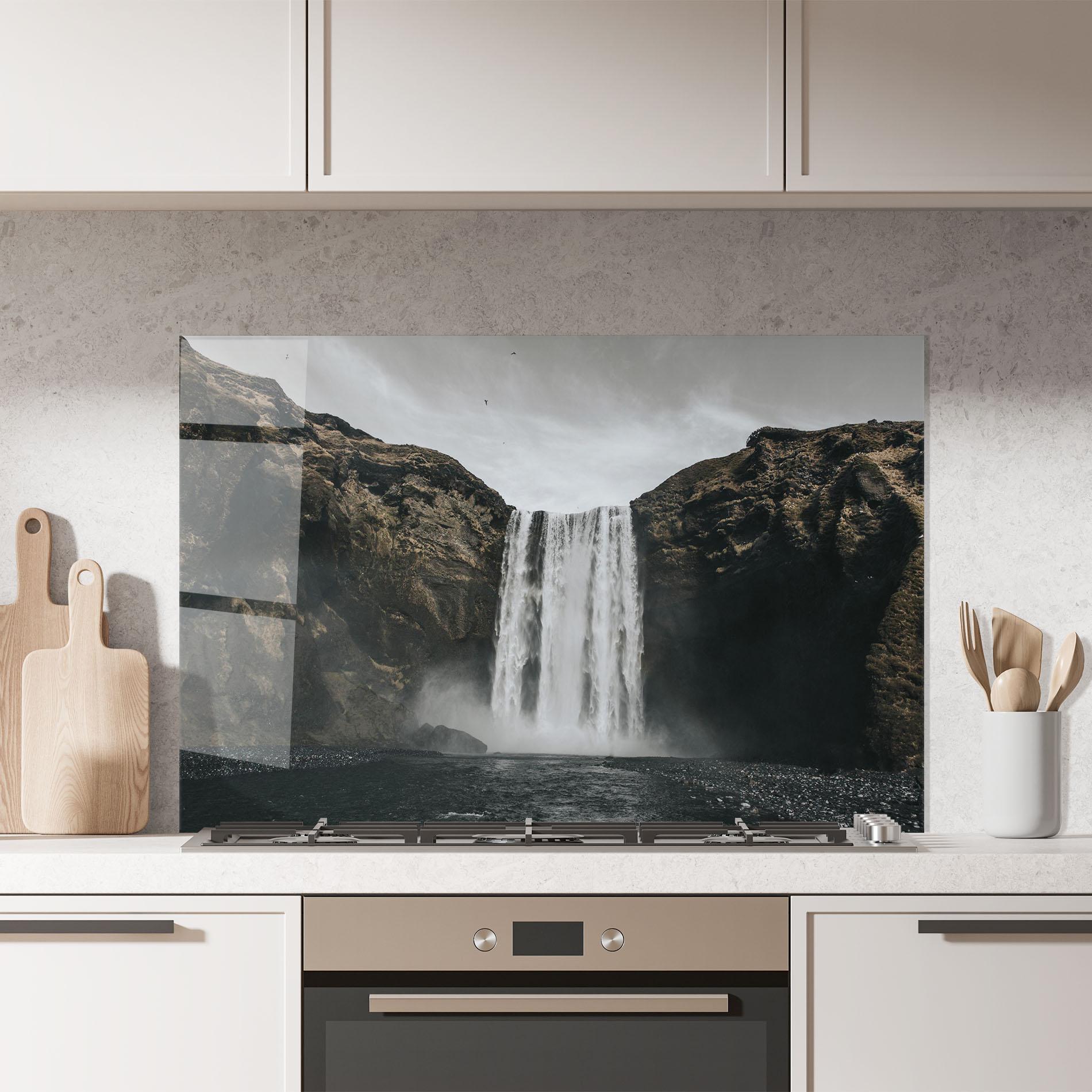 Konyhai üveg hátfal Grey Waterfall mockup 7