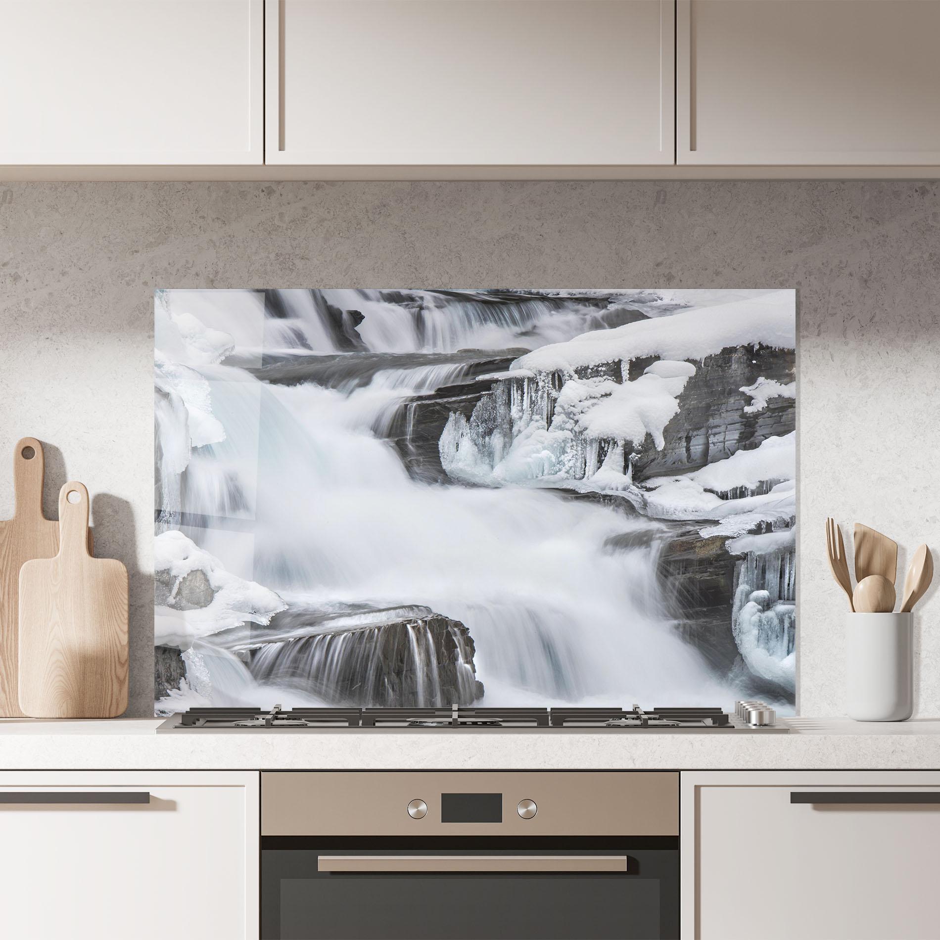 Konyhai üveg hátfal Majestic Winter Waterfall mockup 7