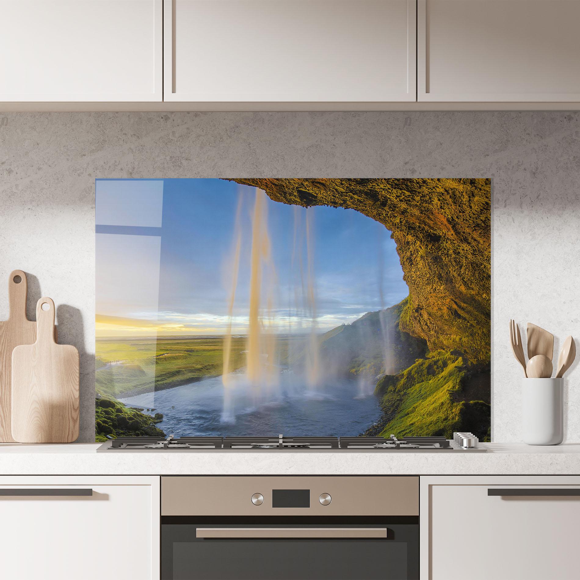 Konyhai üveg hátfal Orange Waterfall mockup 7