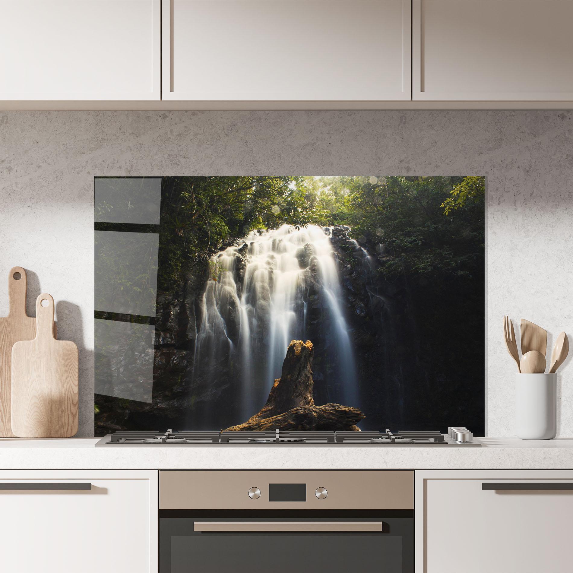 Konyhai üveg hátfal Tree Log Waterfall mockup 7