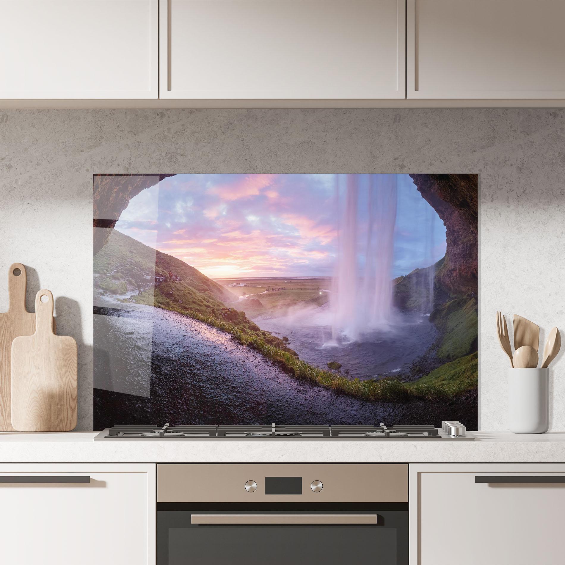 Konyhai üveg hátfal Waterfall From Cave View mockup 7