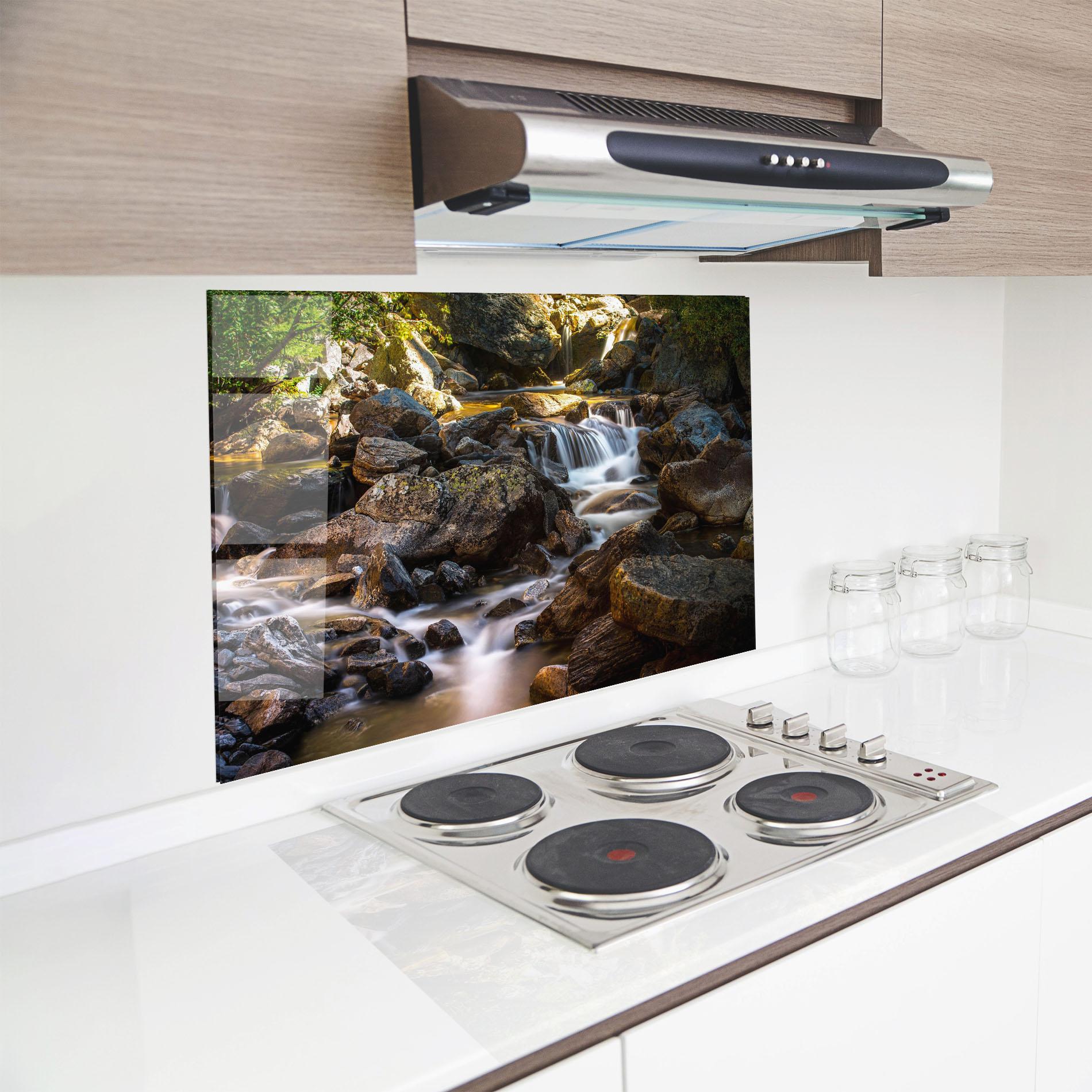 Konyhai üveg hátfal Nature Rocks Waterfall mockup 8
