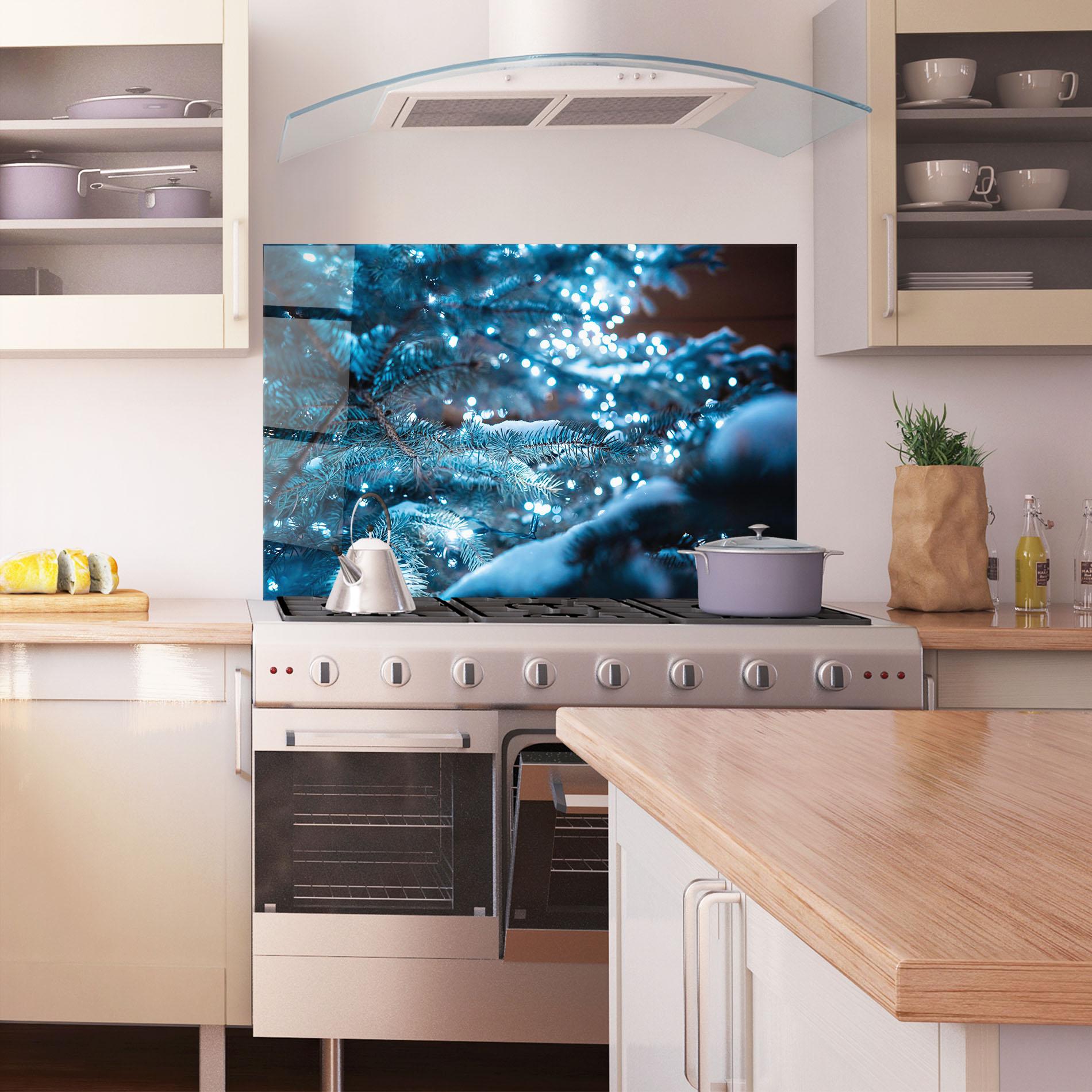 Konyhai üveg hátfal Blue Christmas Tree mockup 1