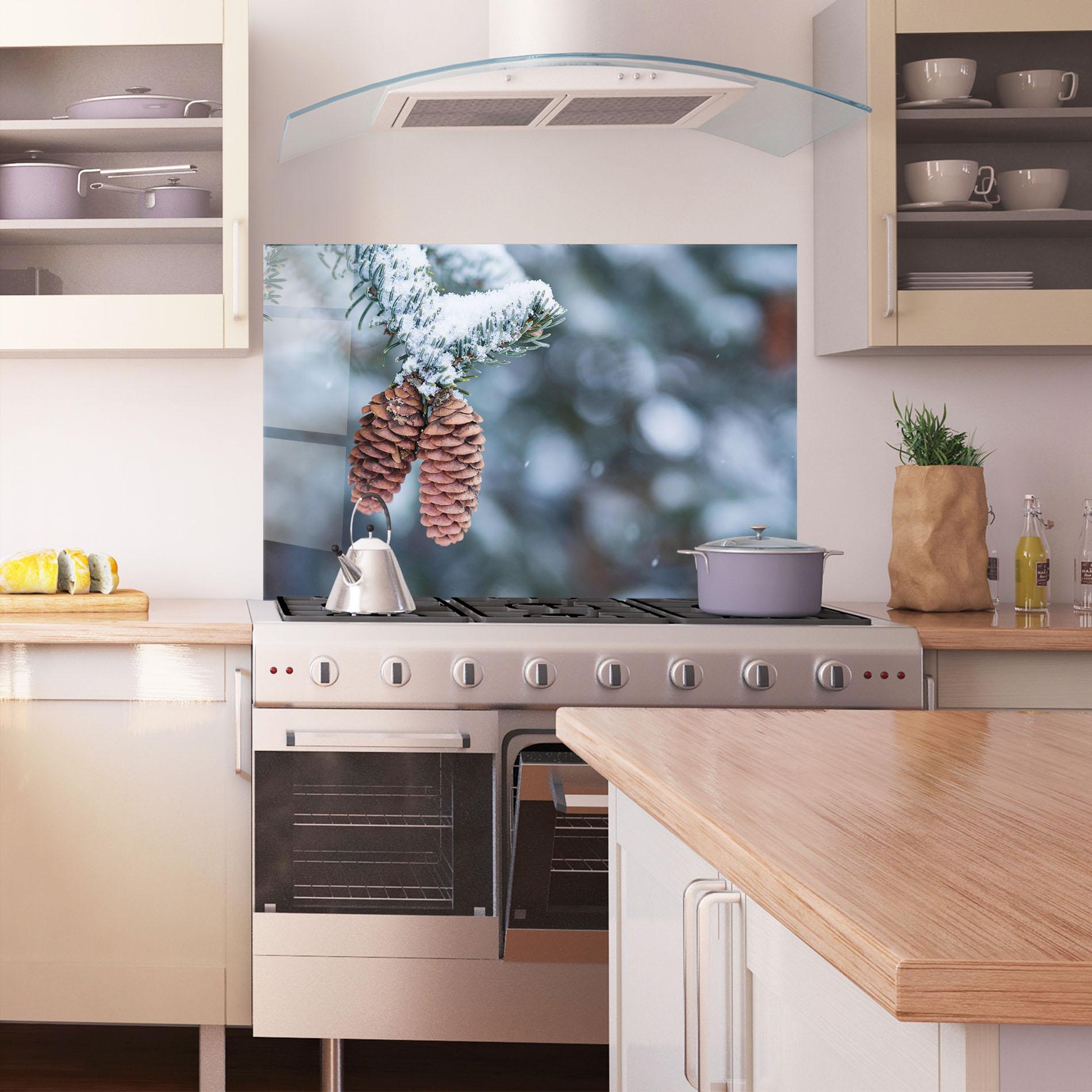 Konyhai üveg hátfal Winter Cones mockup 1