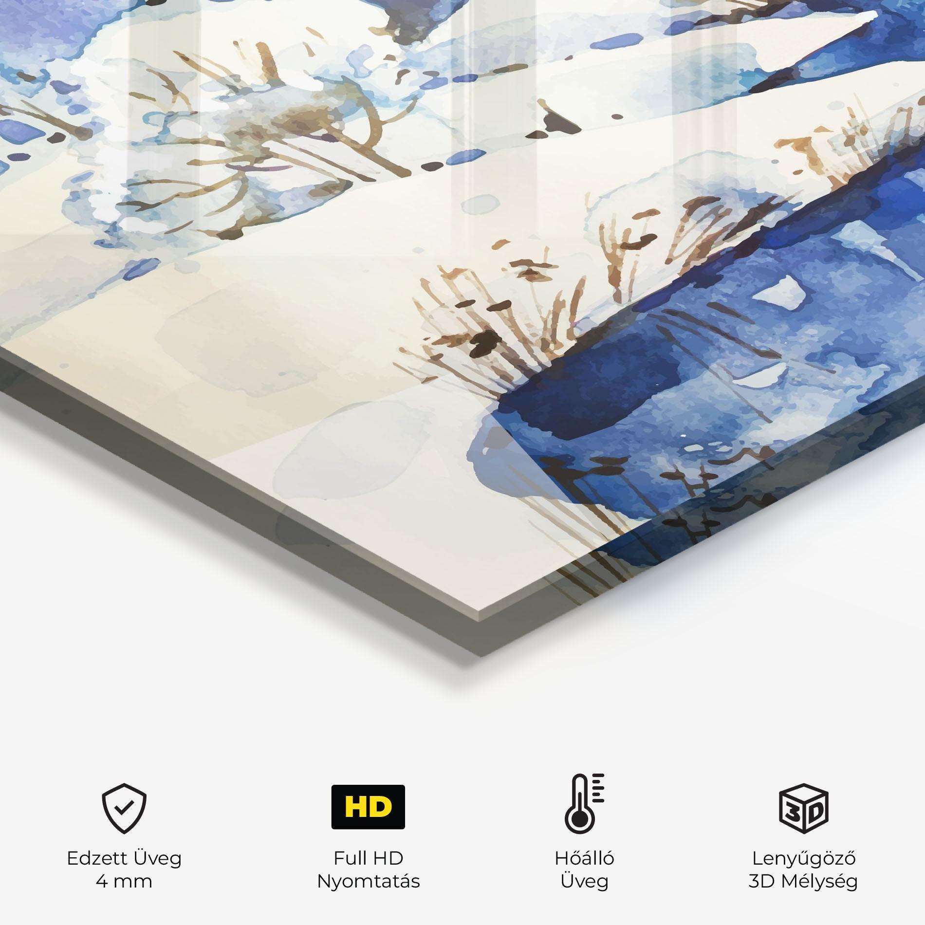 Konyhai üveg hátfal Blue Trees Winter mockup 2