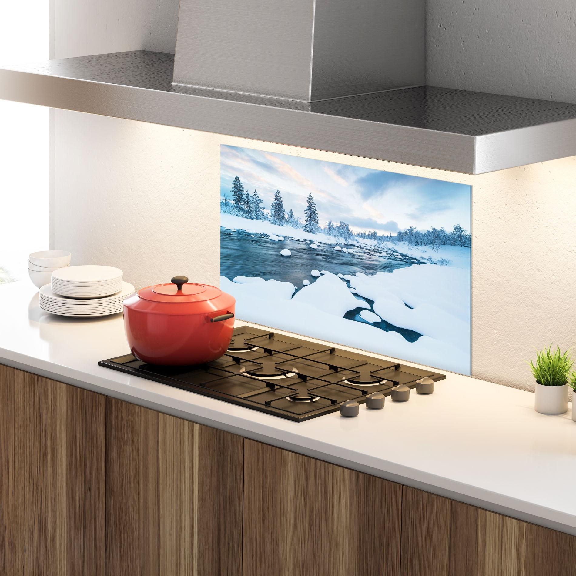 Konyhai üveg hátfal Winter River mockup 4
