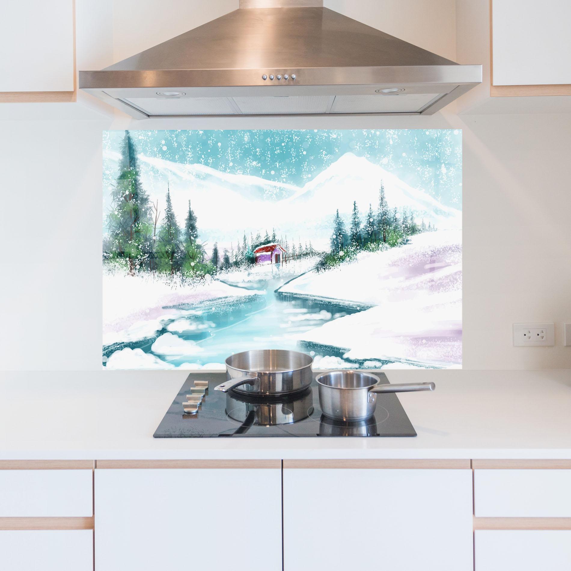 Konyhai üveg hátfal Purple House Winter mockup 5