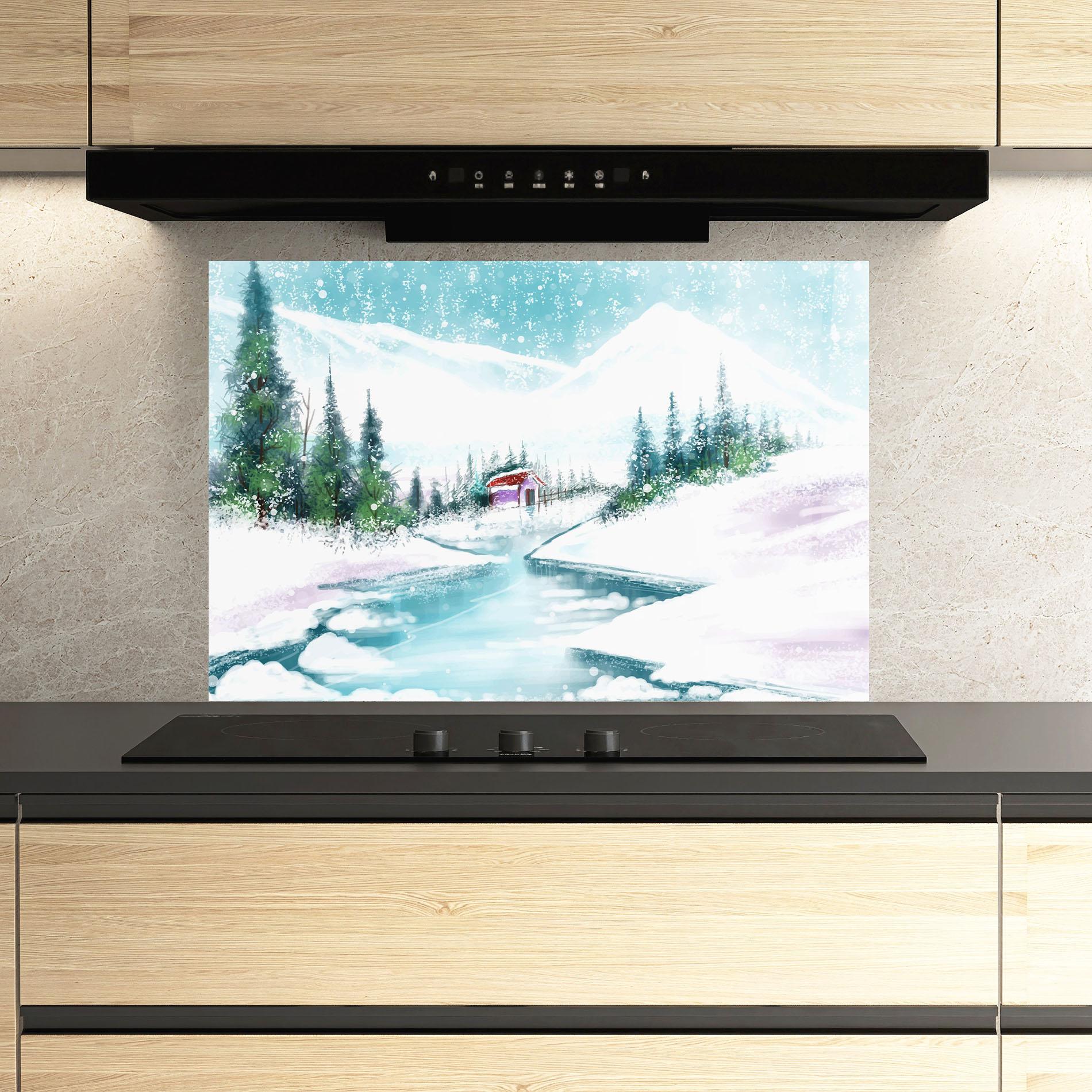 Konyhai üveg hátfal Purple House Winter mockup 3