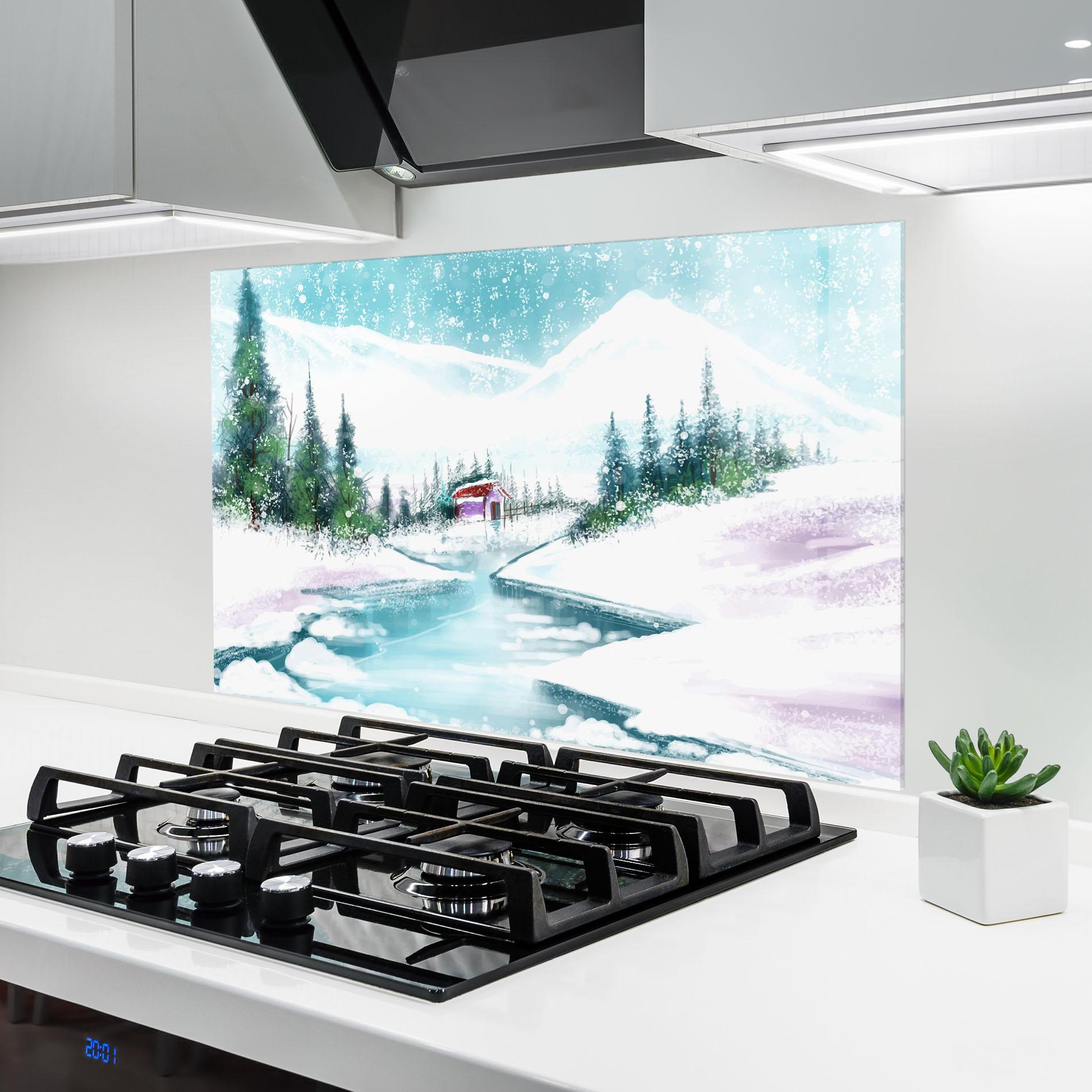 Konyhai üveg hátfal Purple House Winter mockup 6