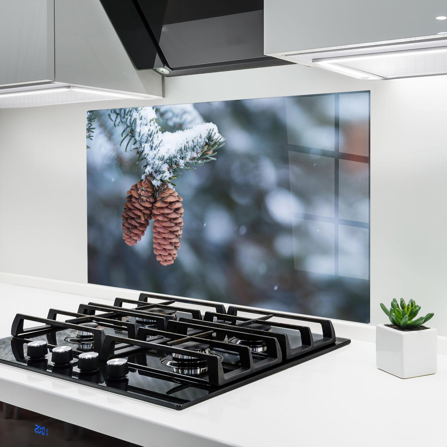 Konyhai üveg hátfal Winter Cones mockup 6