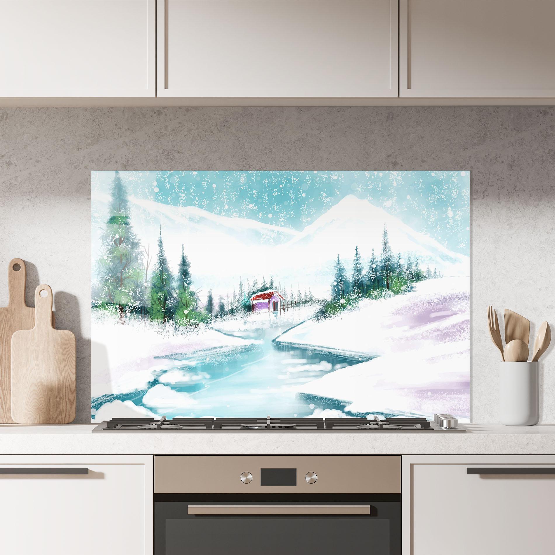 Konyhai üveg hátfal Purple House Winter mockup 7