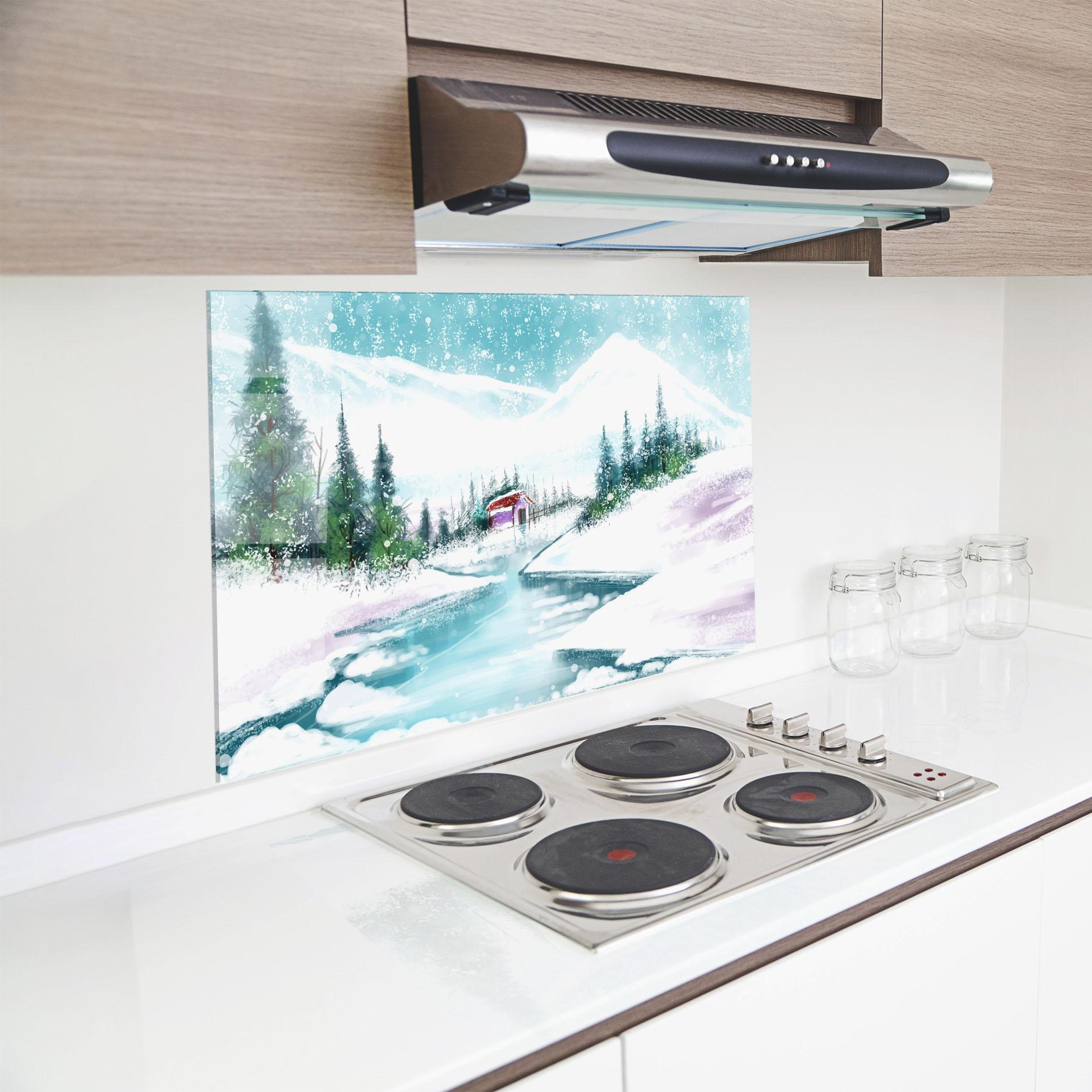 Konyhai üveg hátfal Purple House Winter mockup 8