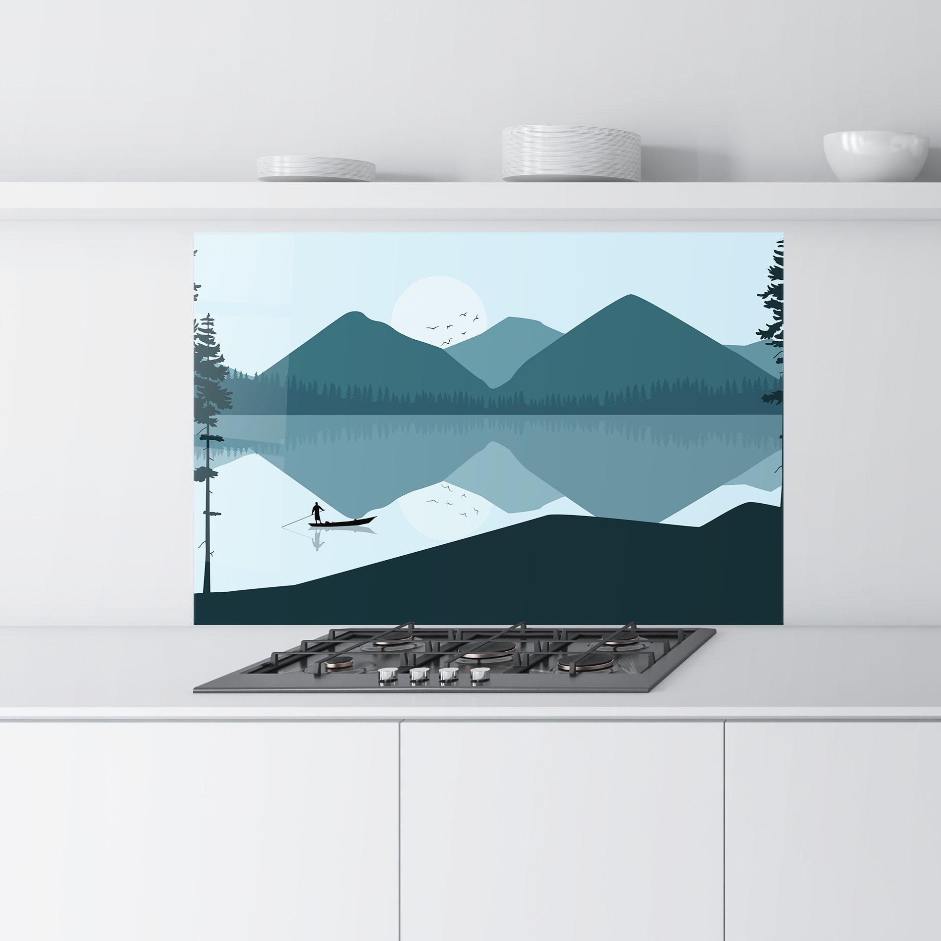 Konyhai üveg hátfal Blue Light Lake mockup 9