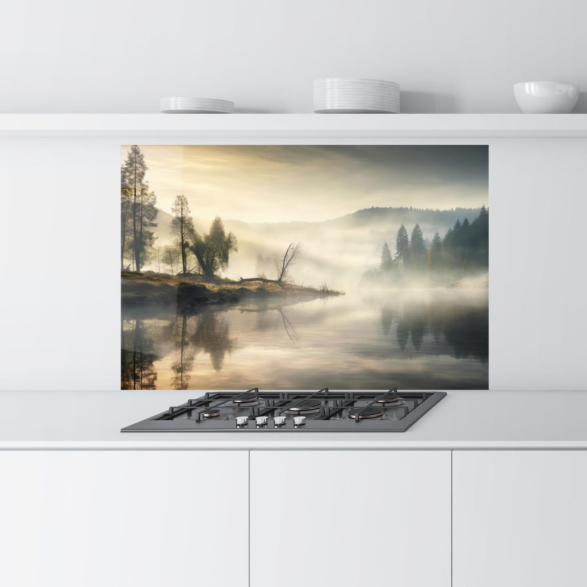 Konyhai üveg hátfal Foggy Morning mockup 9