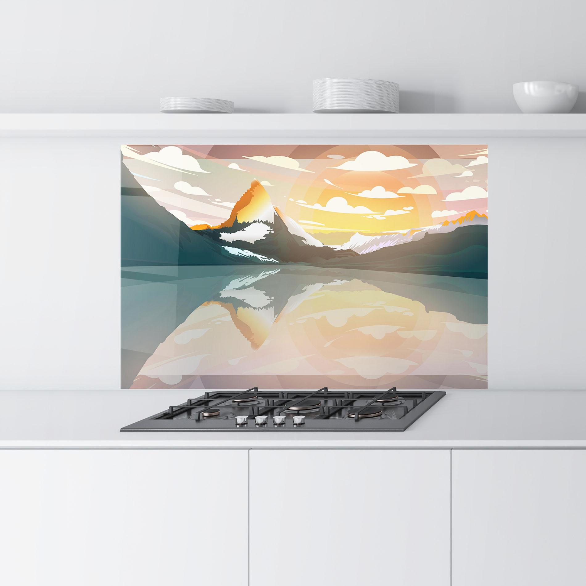 Konyhai üveg hátfal Green Mountain Lake mockup 9