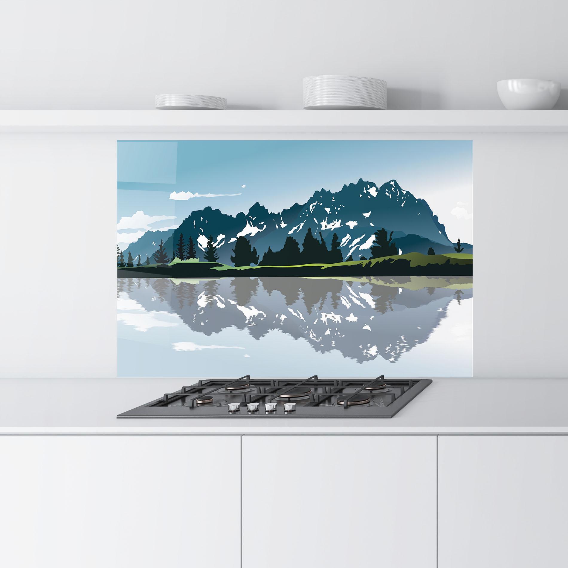 Konyhai üveg hátfal Lake Blue Mountain mockup 9